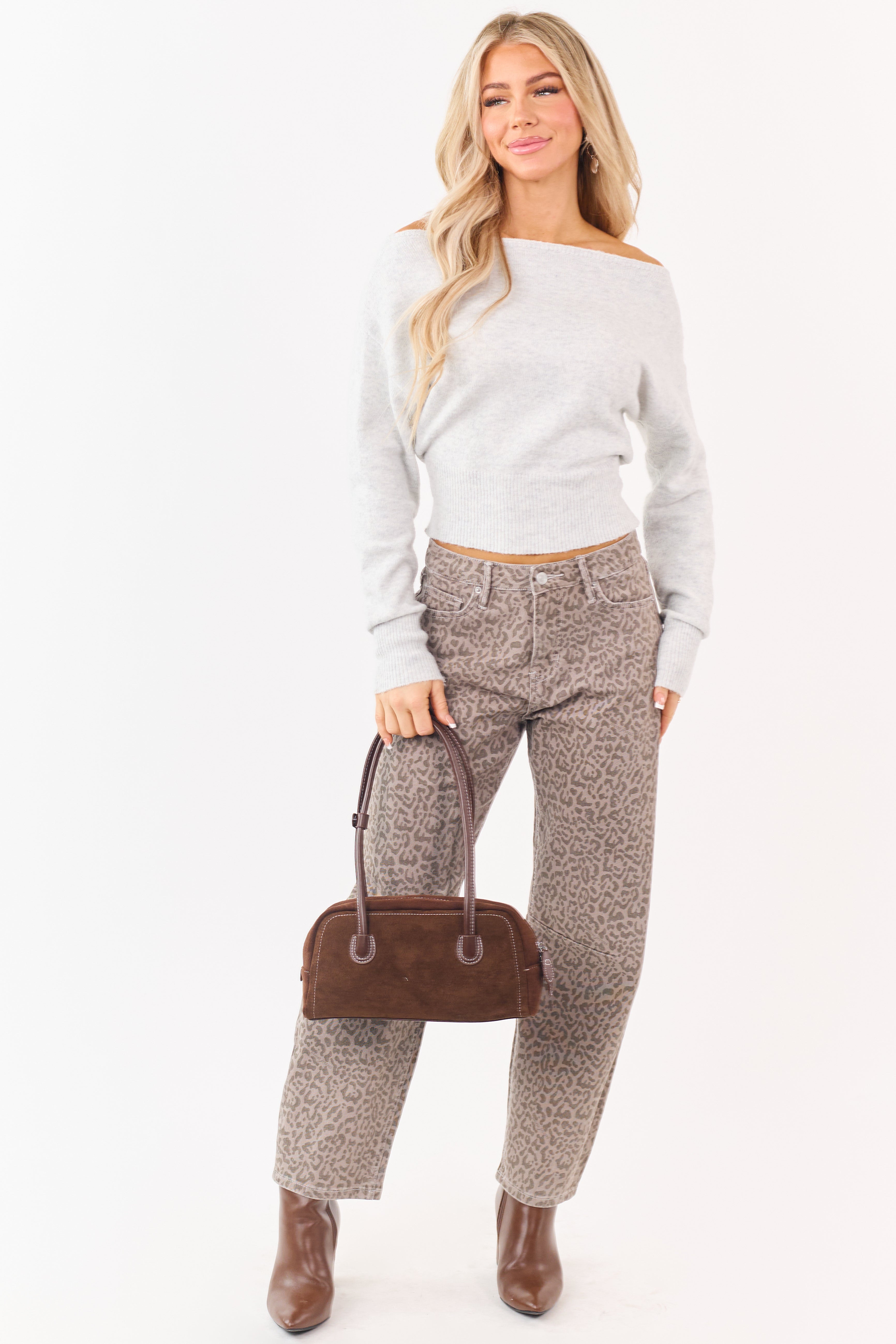 Mica Denim Ash Leopard Barrel Tummy Control Jeans