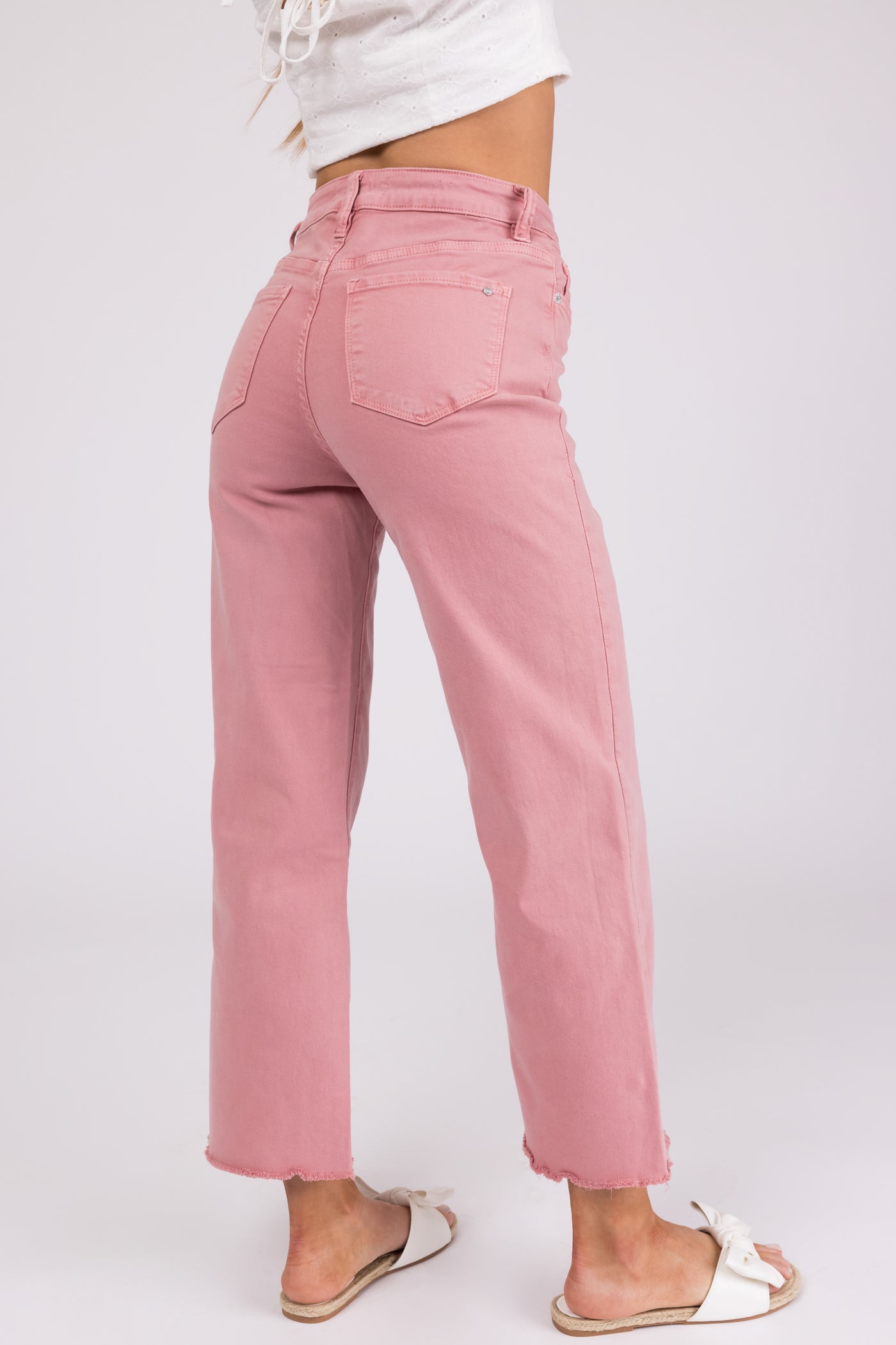 Mica Denim Baby Pink Wide Leg Button Fly Jeans