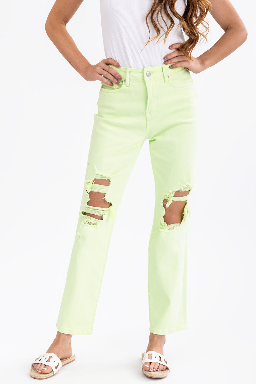 Mica Denim Bright Lime Straight Leg Jeans