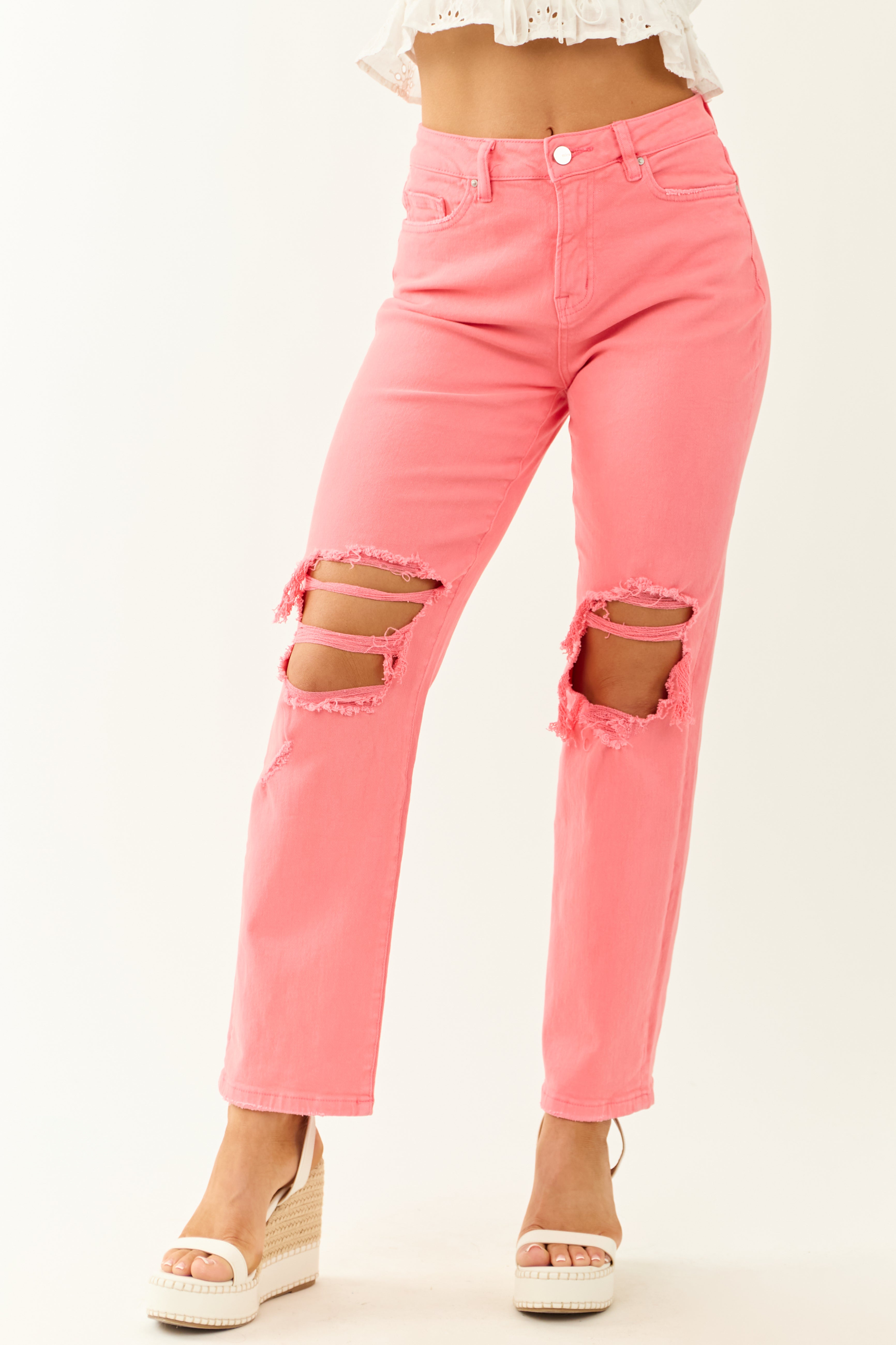 Mica Denim Bright Punch Stretchy Straight Leg Jeans | Lime Lush