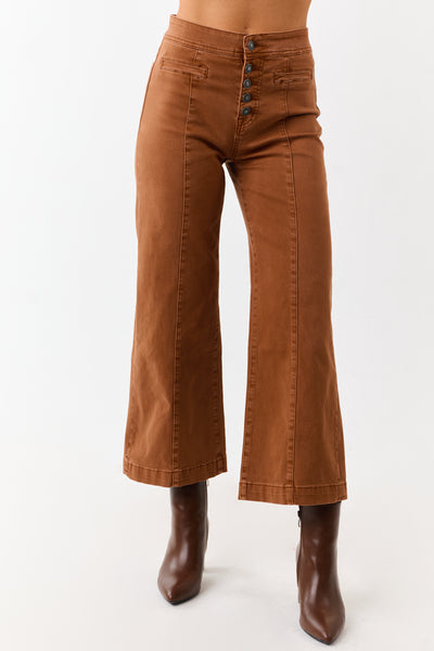 Mica Denim Caramel Stretchy Wide Leg Crop Jeans
