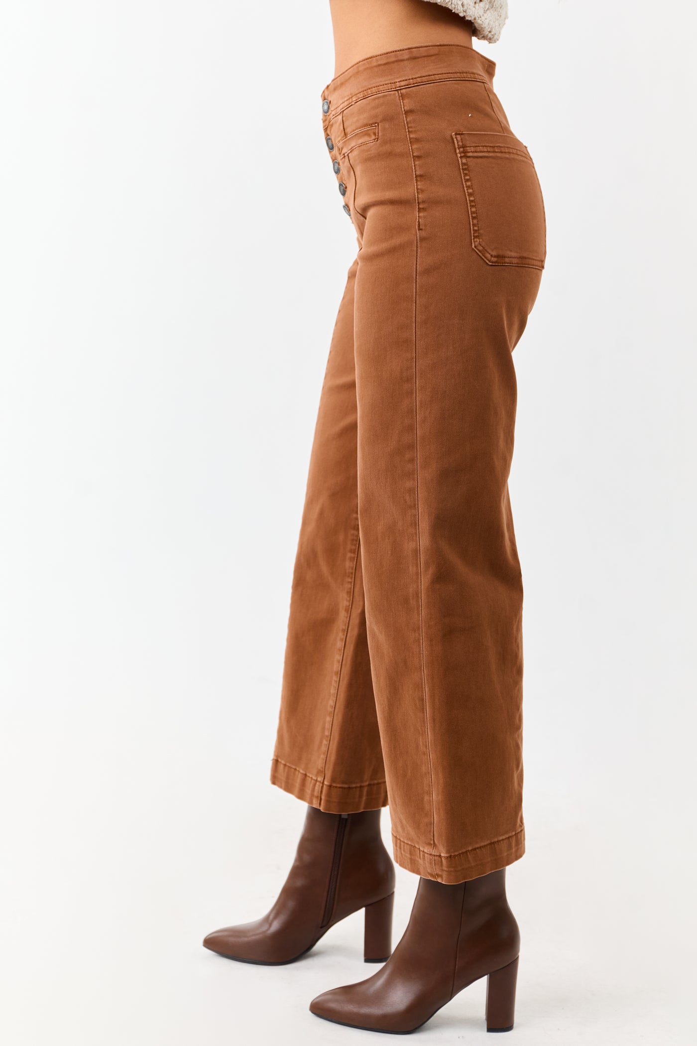 Mica Denim Caramel Stretchy Wide Leg Crop Jeans