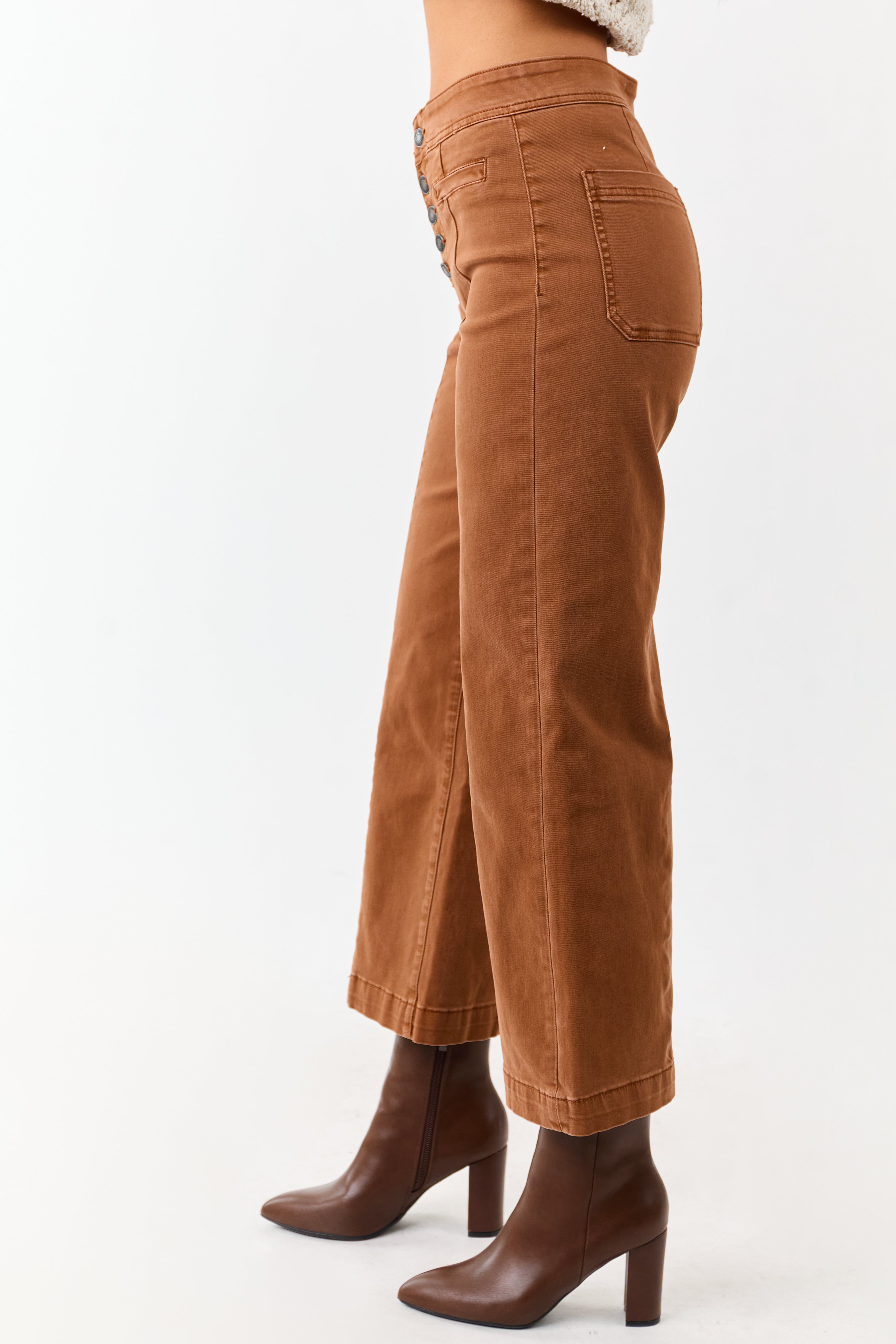 Mica Denim Caramel Stretchy Wide Leg Crop Jeans