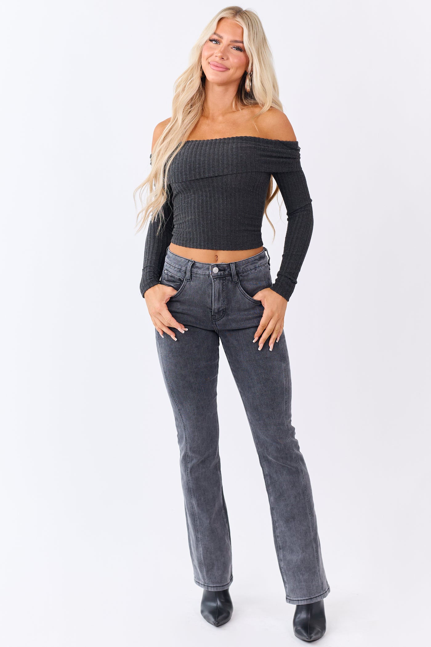 Mica Denim Charcoal Tummy Control Strechy Bootcut Jeans