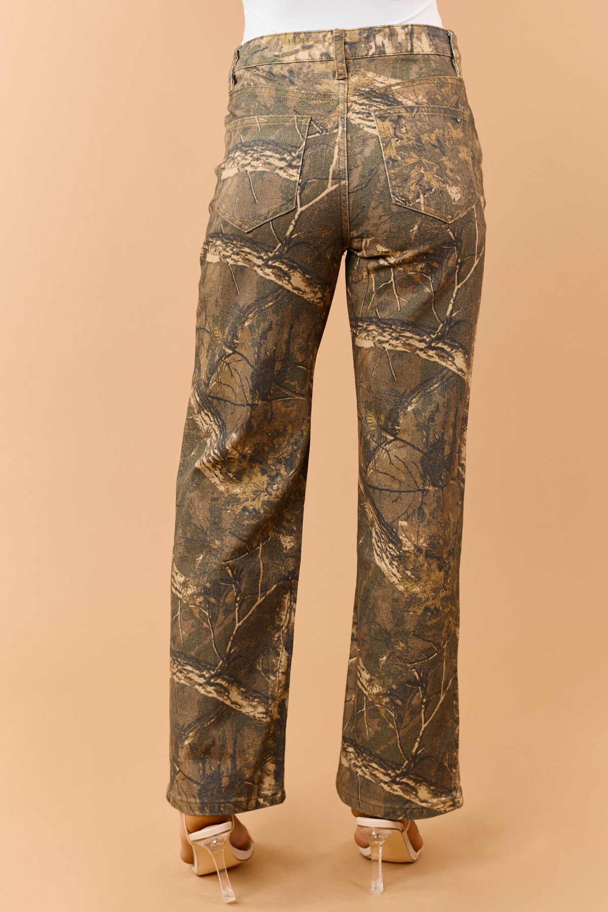 Mica Denim Chocolate Camo Print Wide Leg Jeans