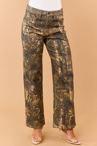 Mica Denim Chocolate Camo Print Wide Leg Jeans