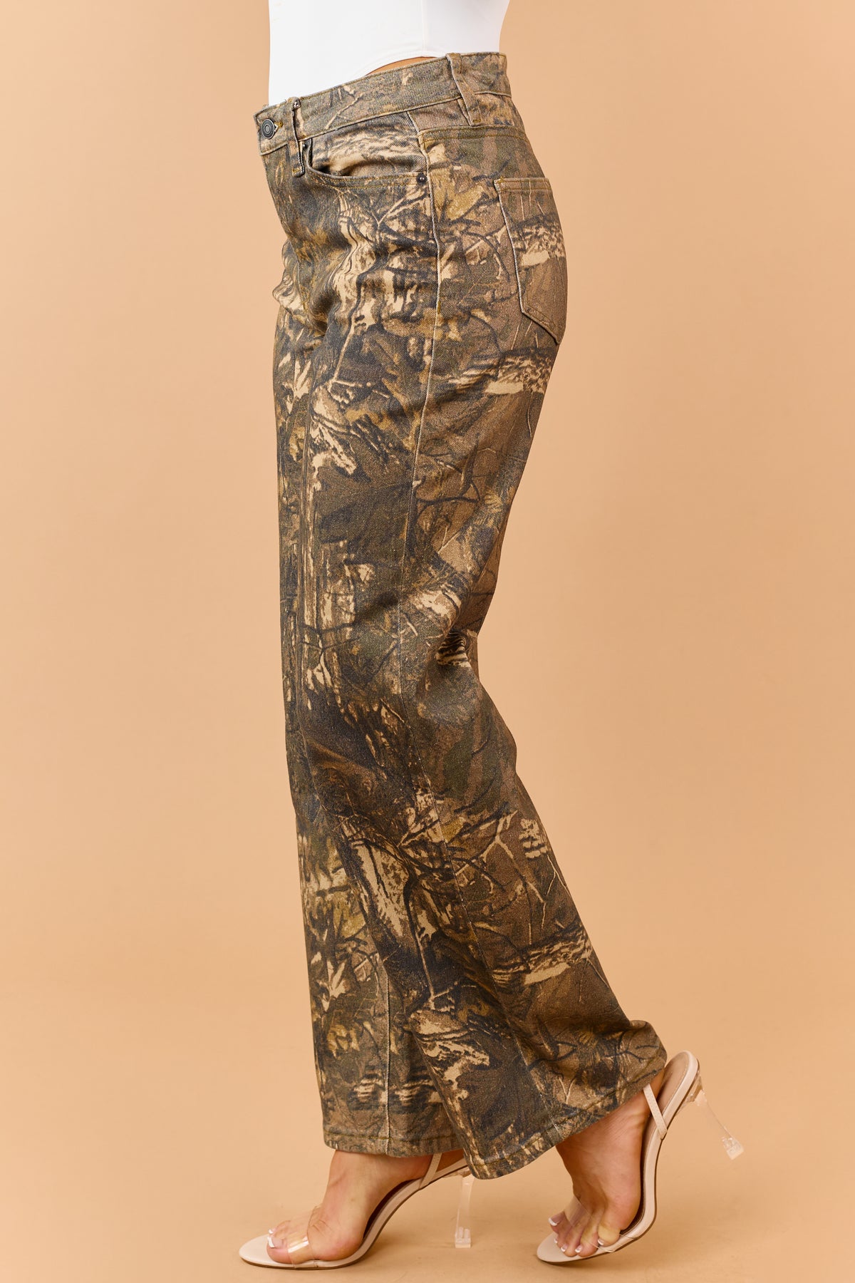 Mica Denim Chocolate Camo Print Wide Leg Jeans
