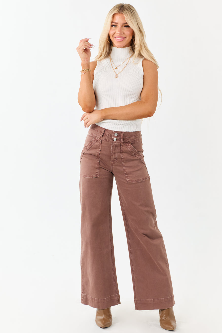 Mica Denim Chocolate Wide Leg Stretchy Jeans