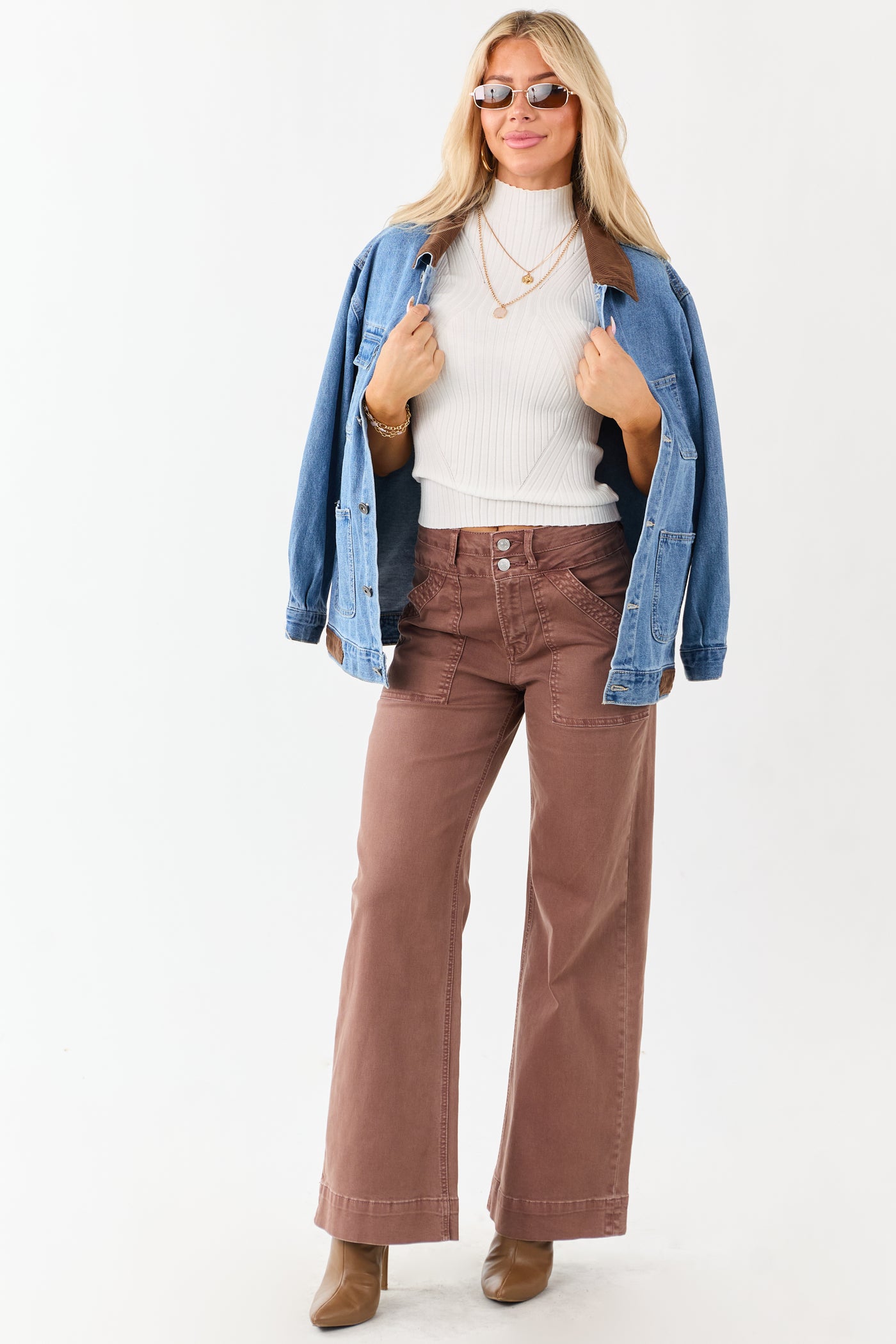 Mica Denim Chocolate Wide Leg Stretchy Jeans