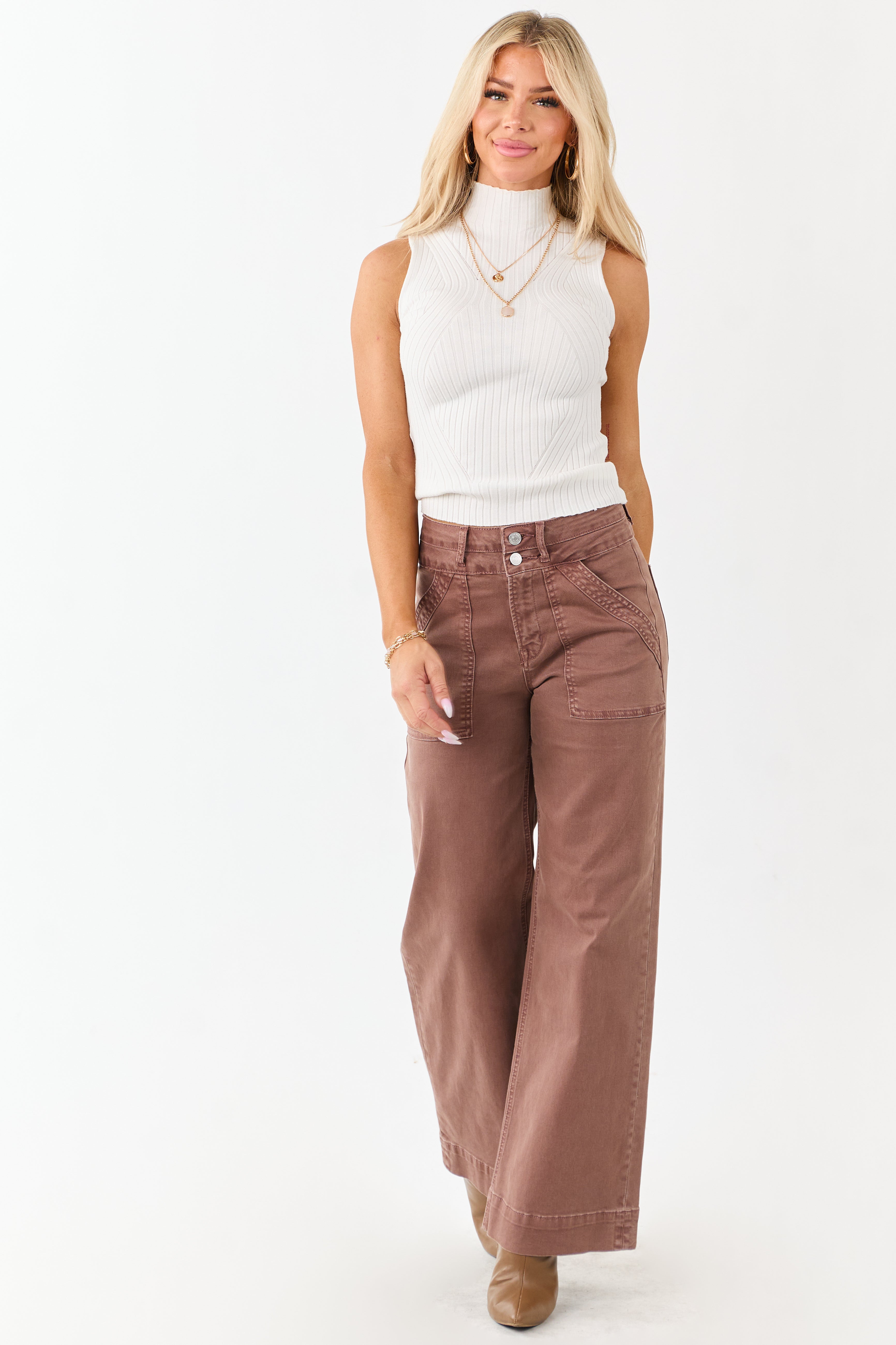 Mica Denim Chocolate Wide Leg Stretchy Jeans