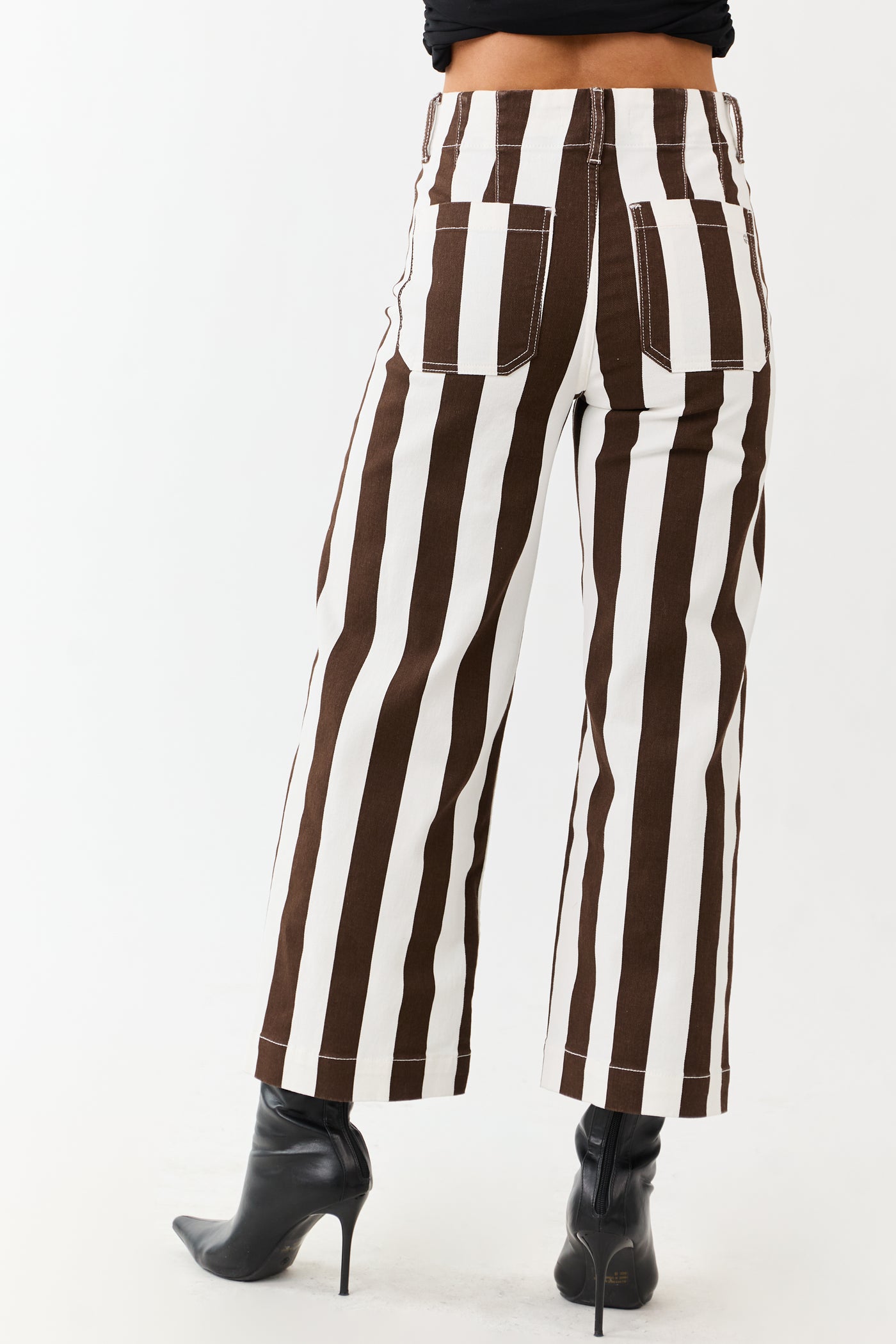 Mica Denim Cocoa Striped Wide Stretchy Crop Jeans