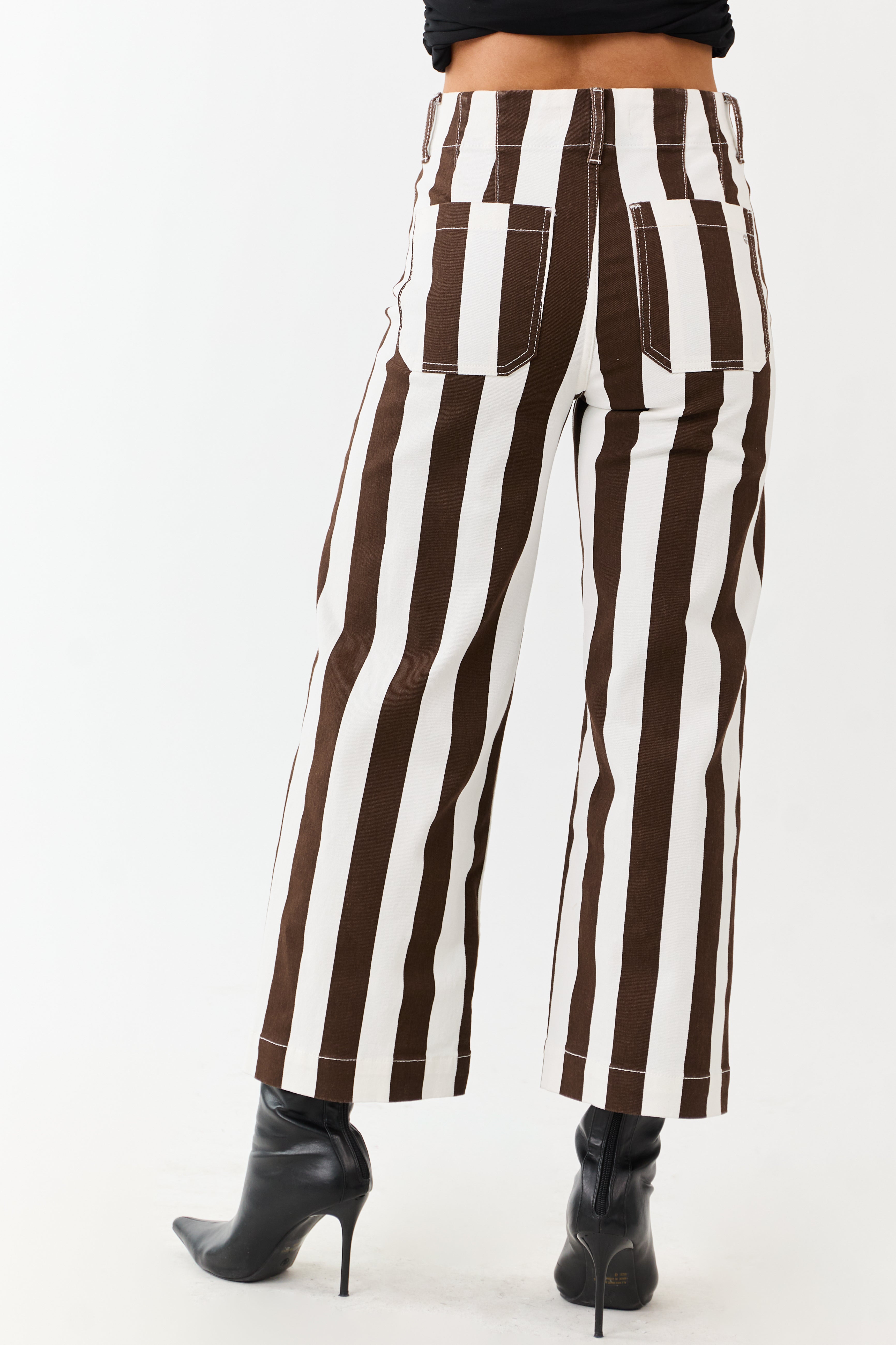 Mica Denim Cocoa Striped Wide Stretchy Crop Jeans