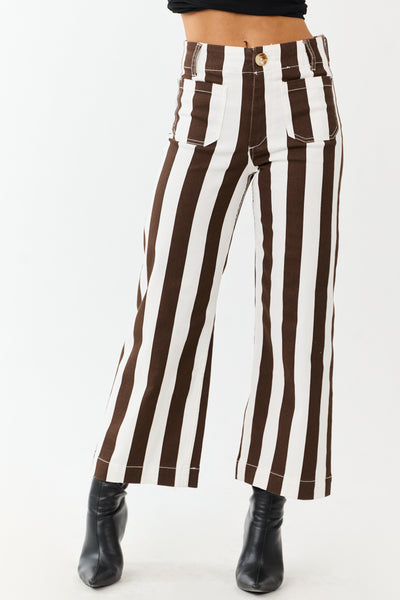 Mica Denim Cocoa Striped Wide Stretchy Crop Jeans
