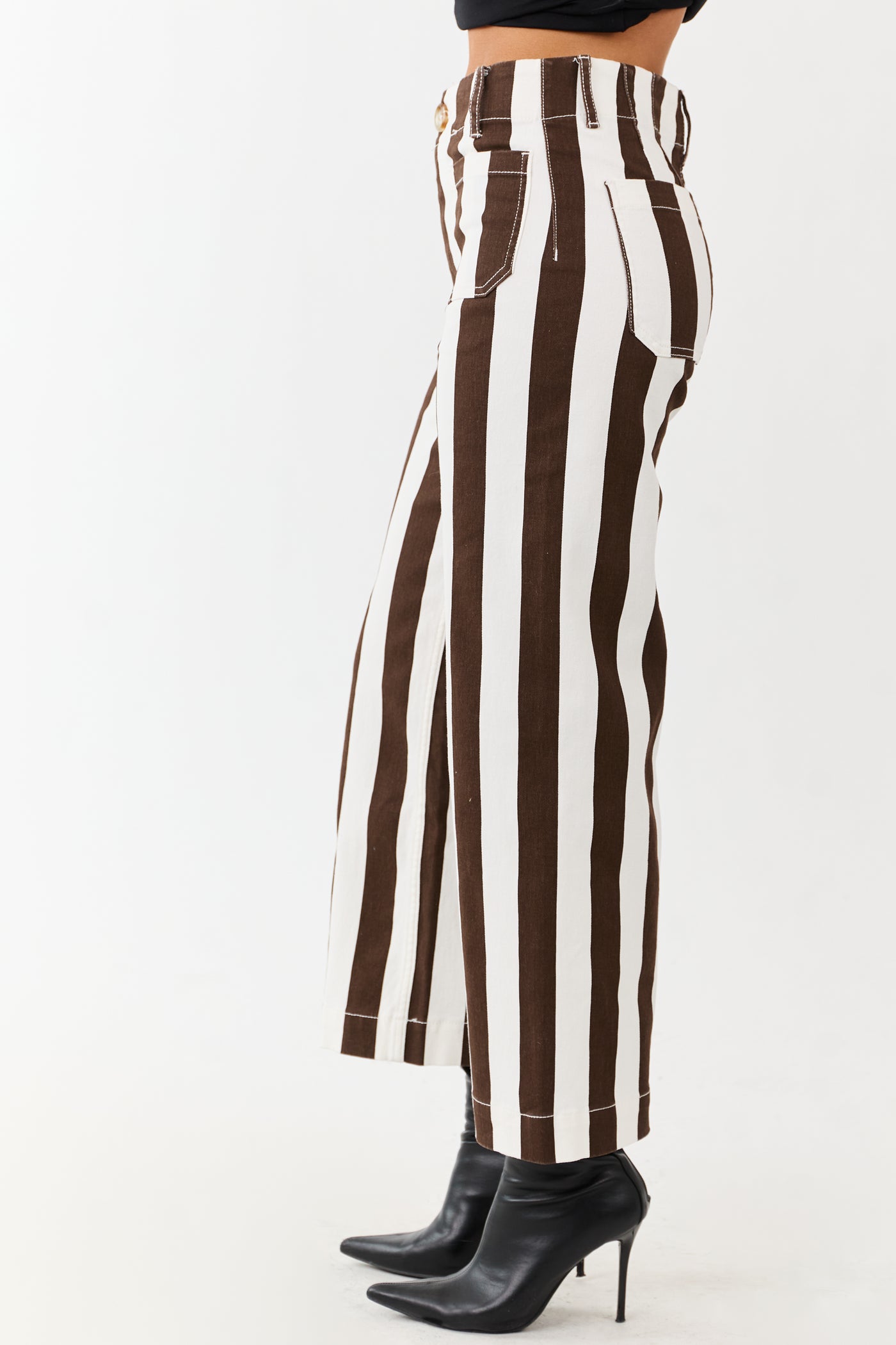 Mica Denim Cocoa Striped Wide Stretchy Crop Jeans