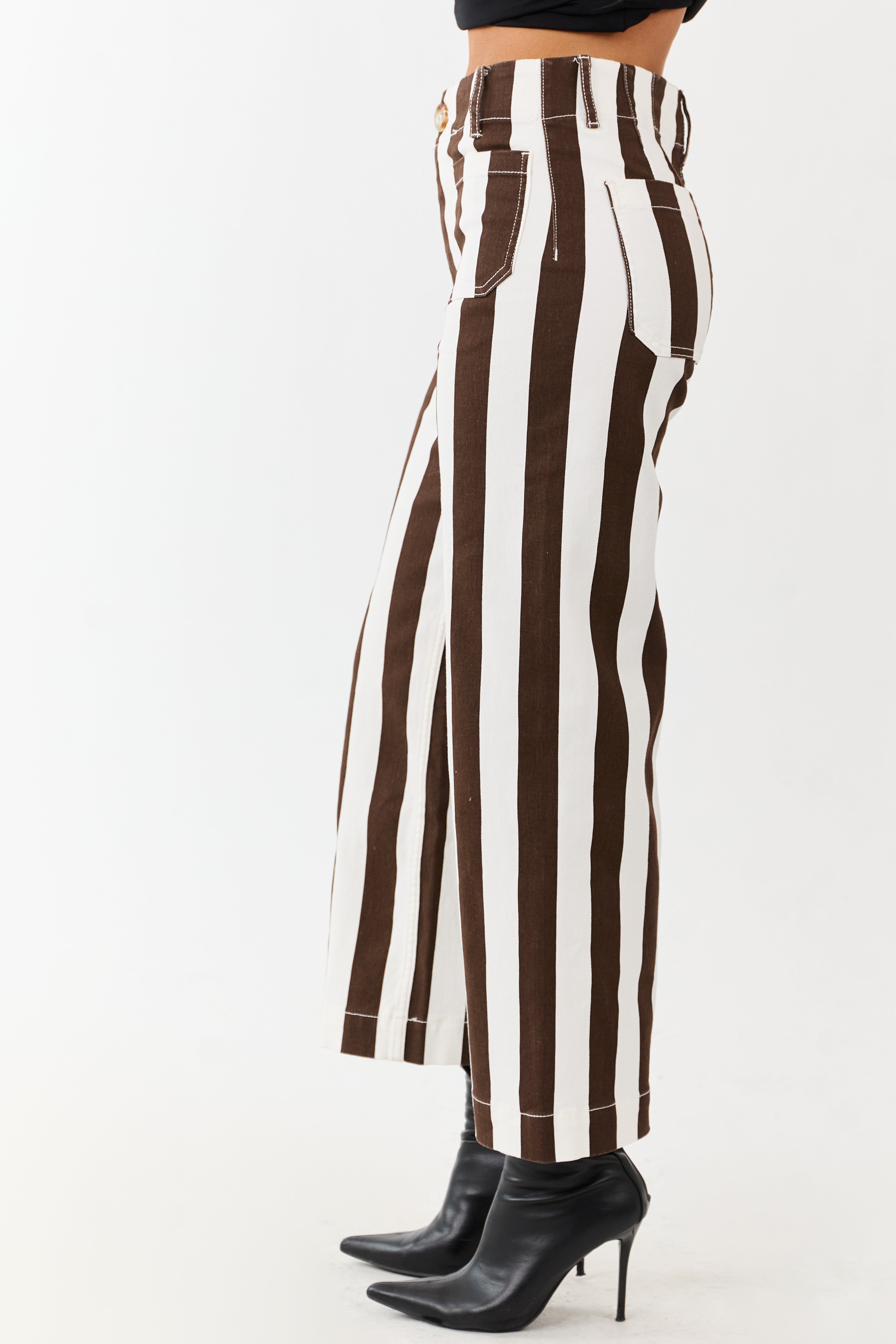 Mica Denim Cocoa Striped Wide Stretchy Crop Jeans
