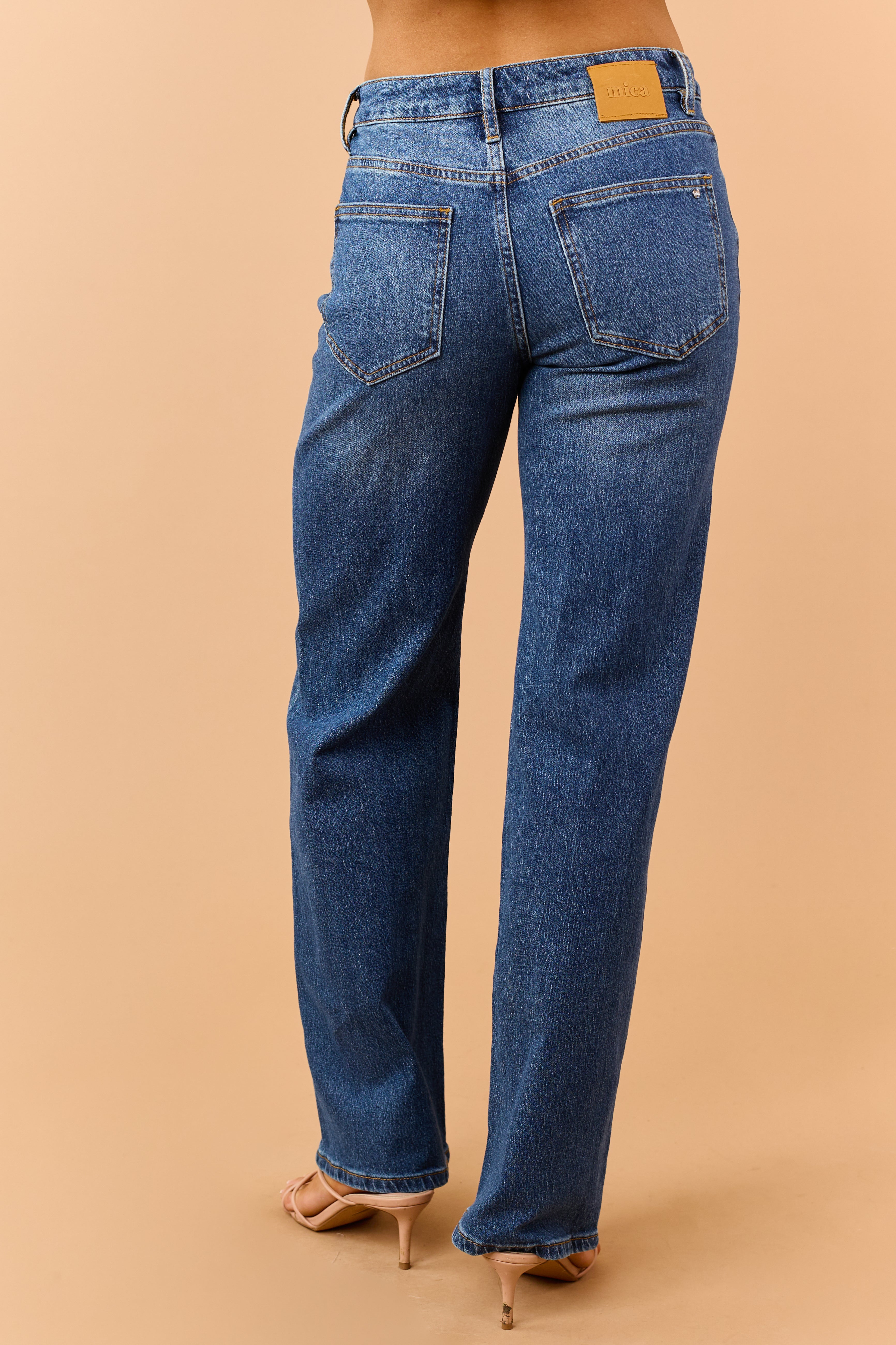 Mica Denim Dark Wash Mid Rise Wide Leg Jeans