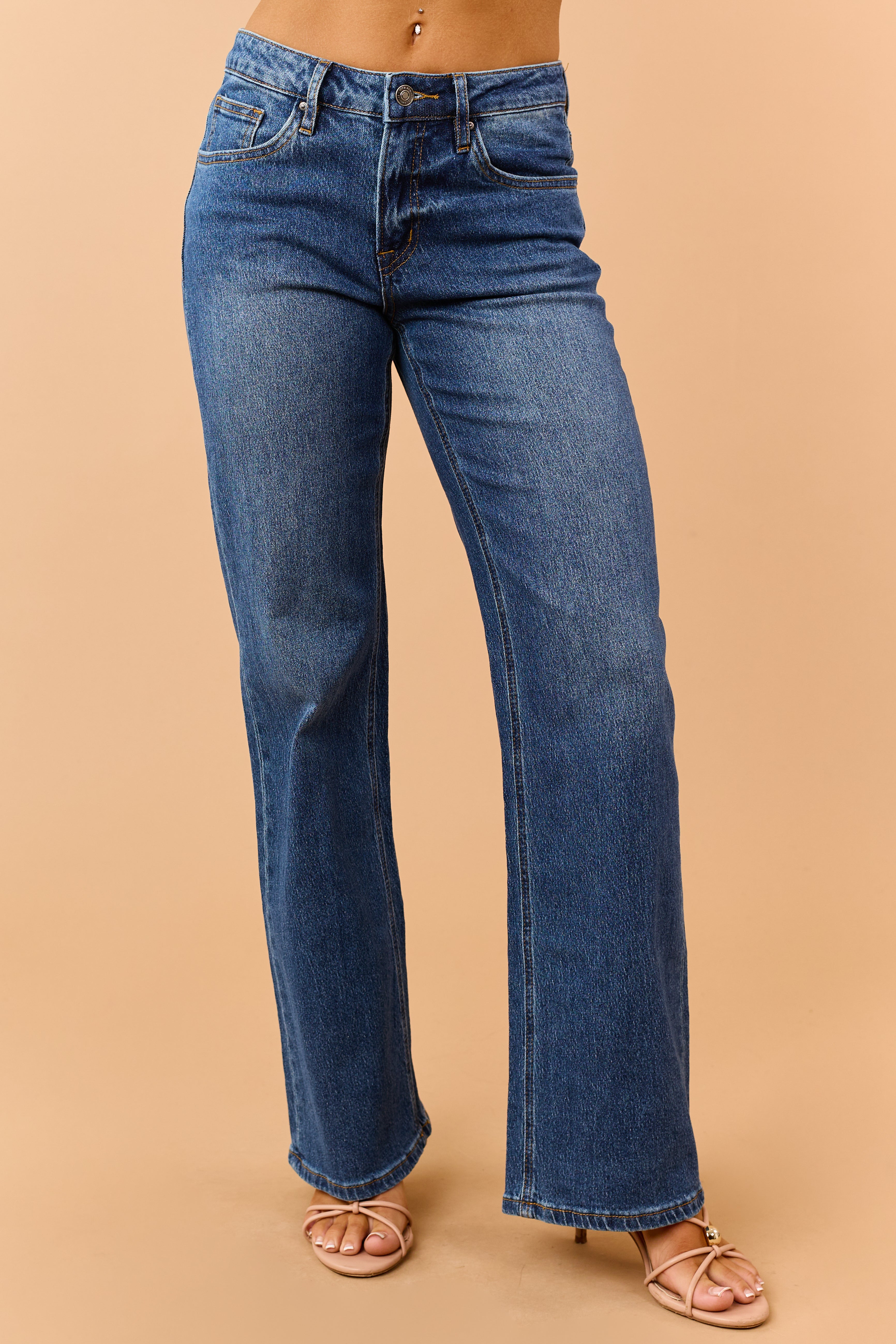 Mica Denim Dark Wash Mid Rise Wide Leg Jeans