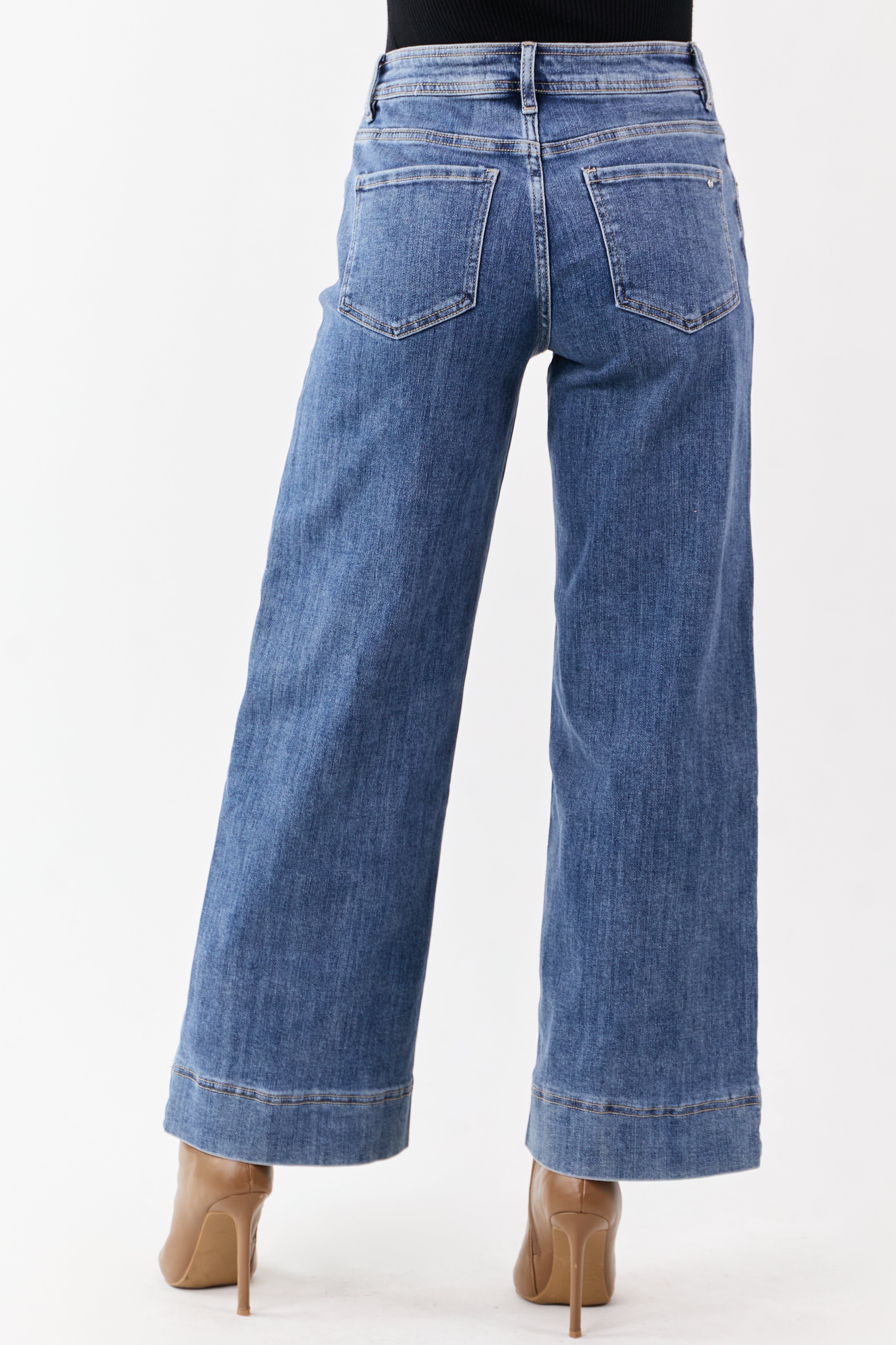 MIca Denim Dark Wash Stretchy Wide Leg Jeans