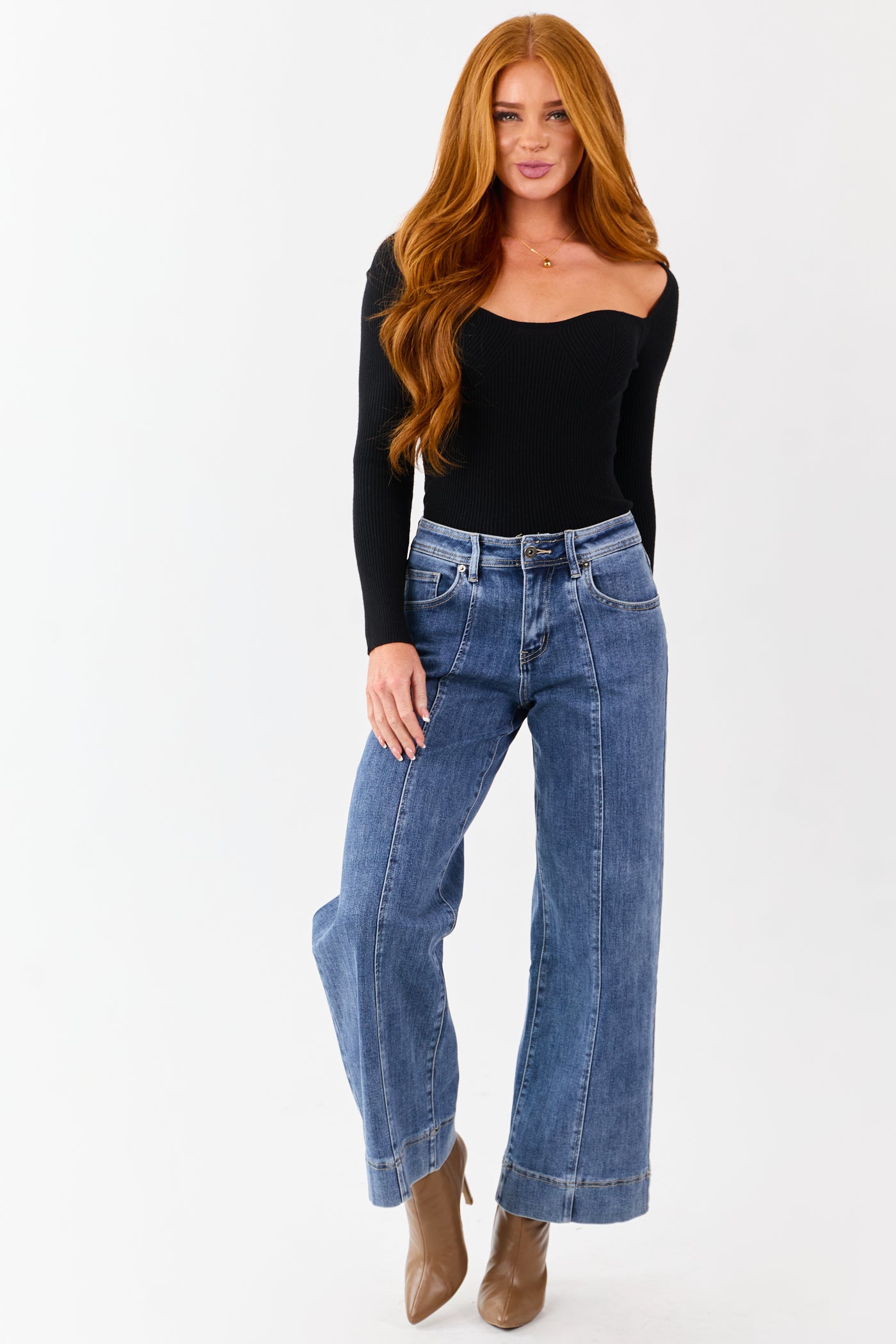 MIca Denim Dark Wash Stretchy Wide Leg Jeans