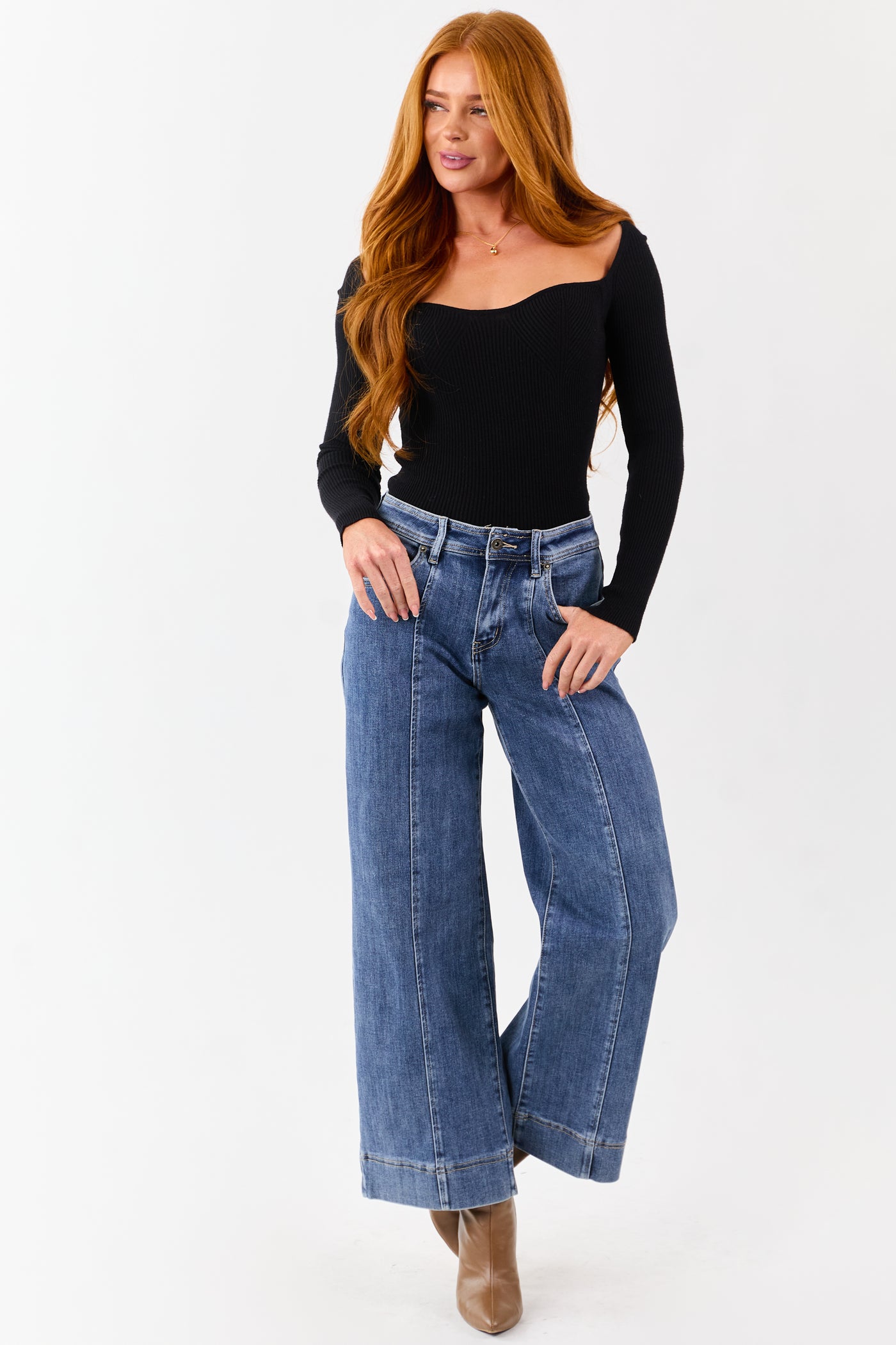 MIca Denim Dark Wash Stretchy Wide Leg Jeans