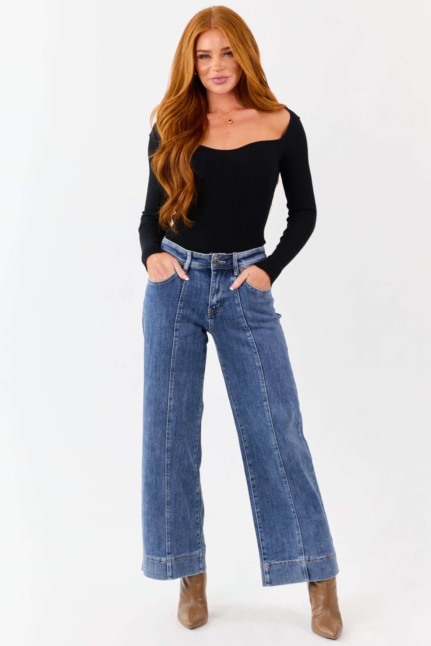 MIca Denim Dark Wash Stretchy Wide Leg Jeans
