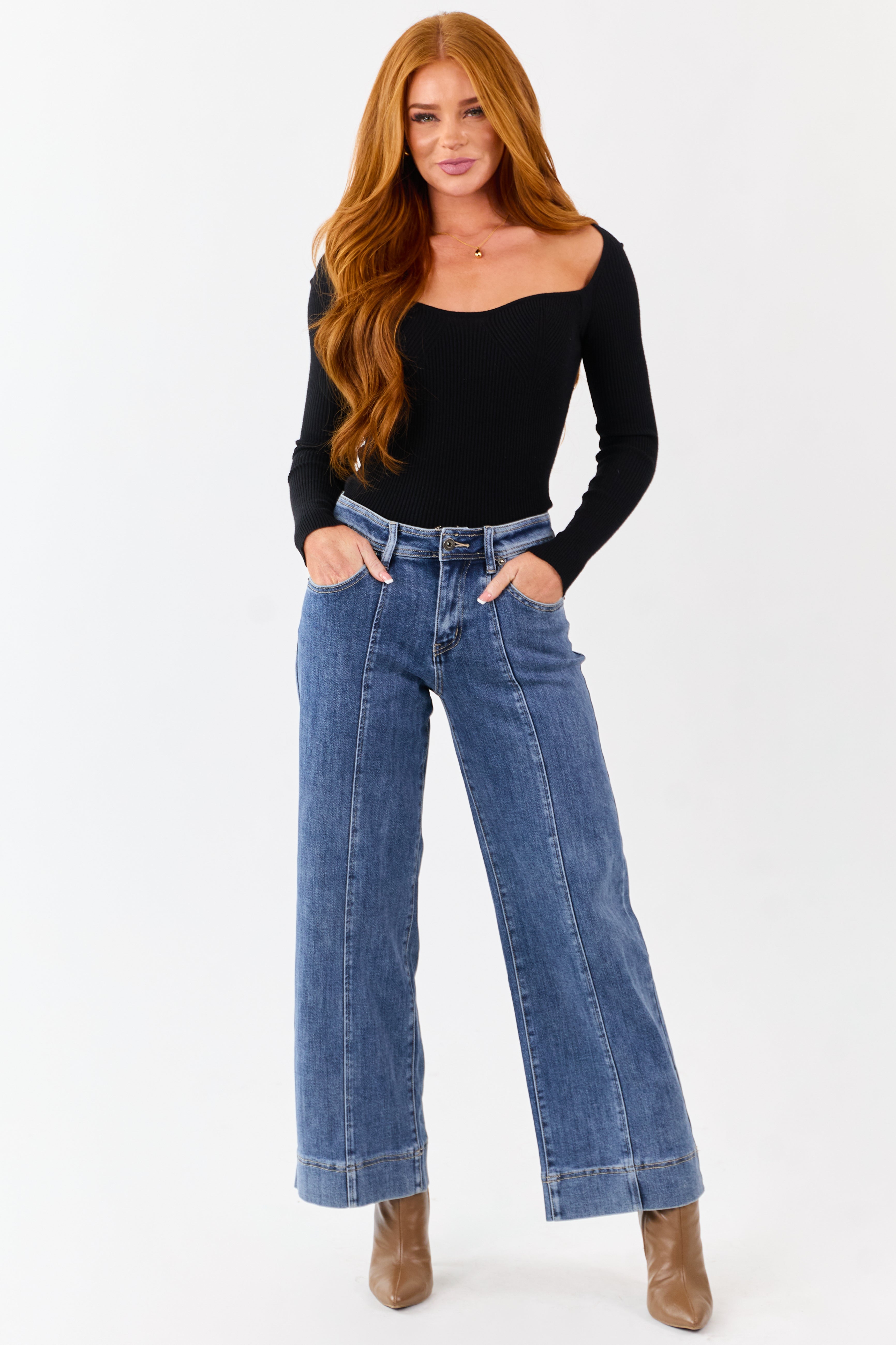 MIca Denim Dark Wash Stretchy Wide Leg Jeans