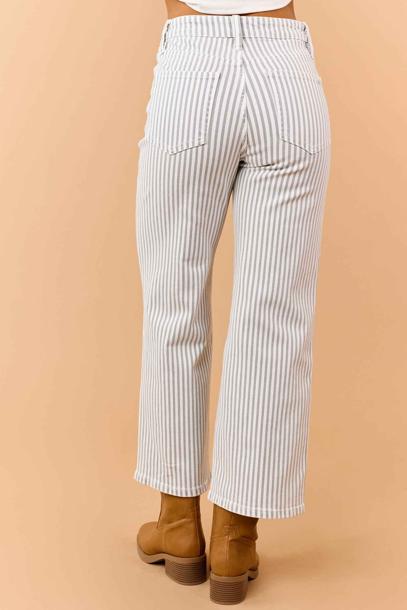Mica Denim Dove Grey Striped Wide Crop Stretch Jeans