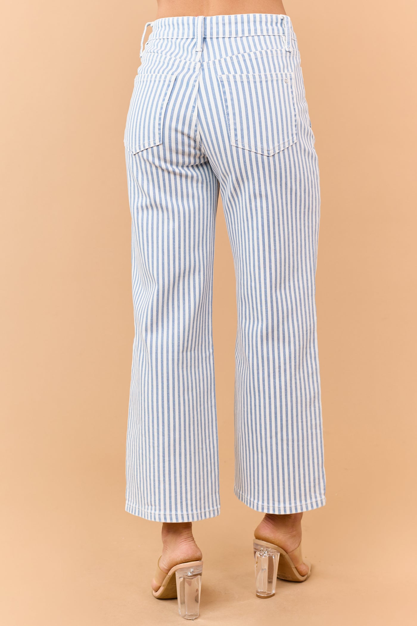 Mica Denim Dusty Blue Striped Wide Crop Stretch Jeans