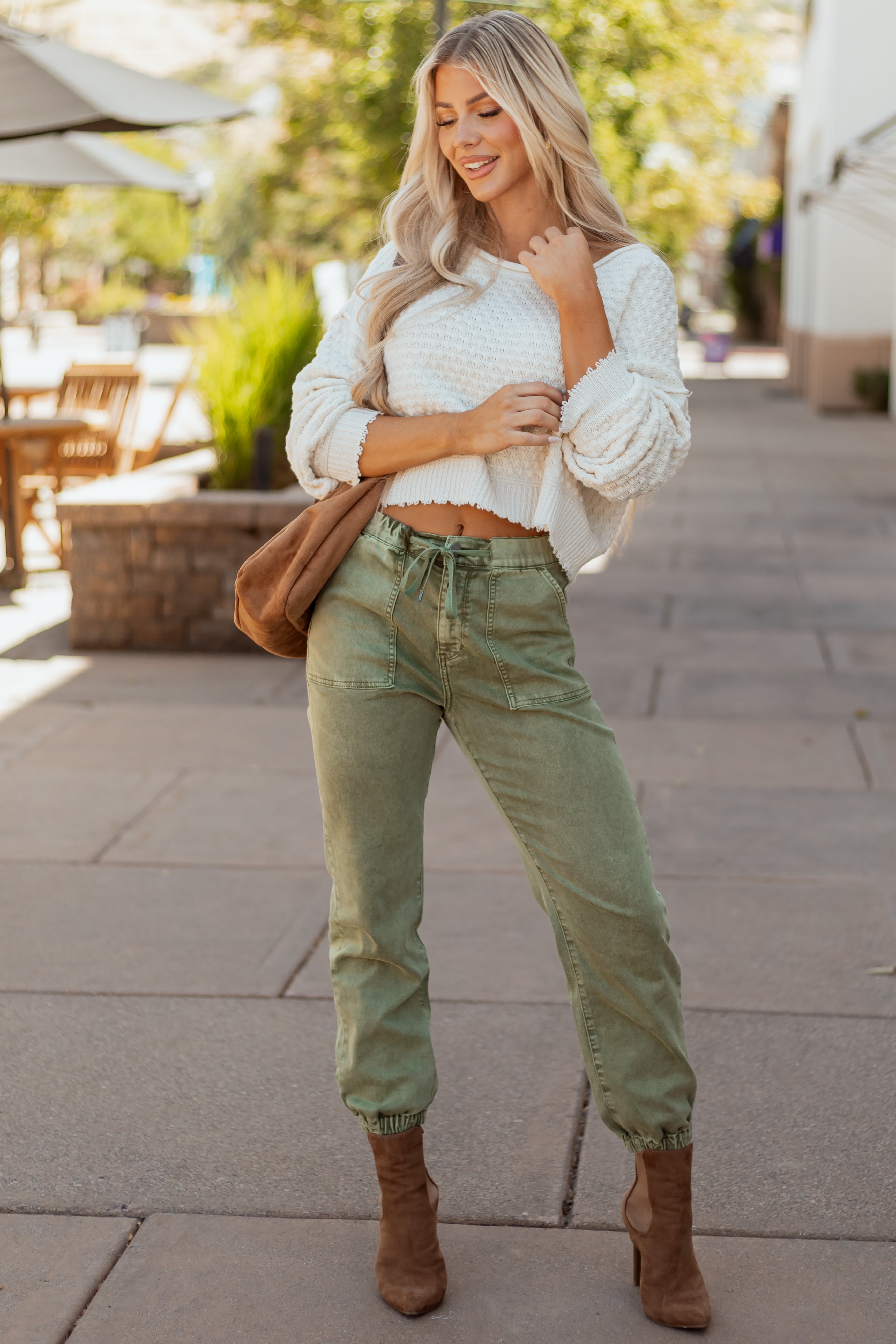 Mica Denim Faded Olive Cropped Jogger Jeans