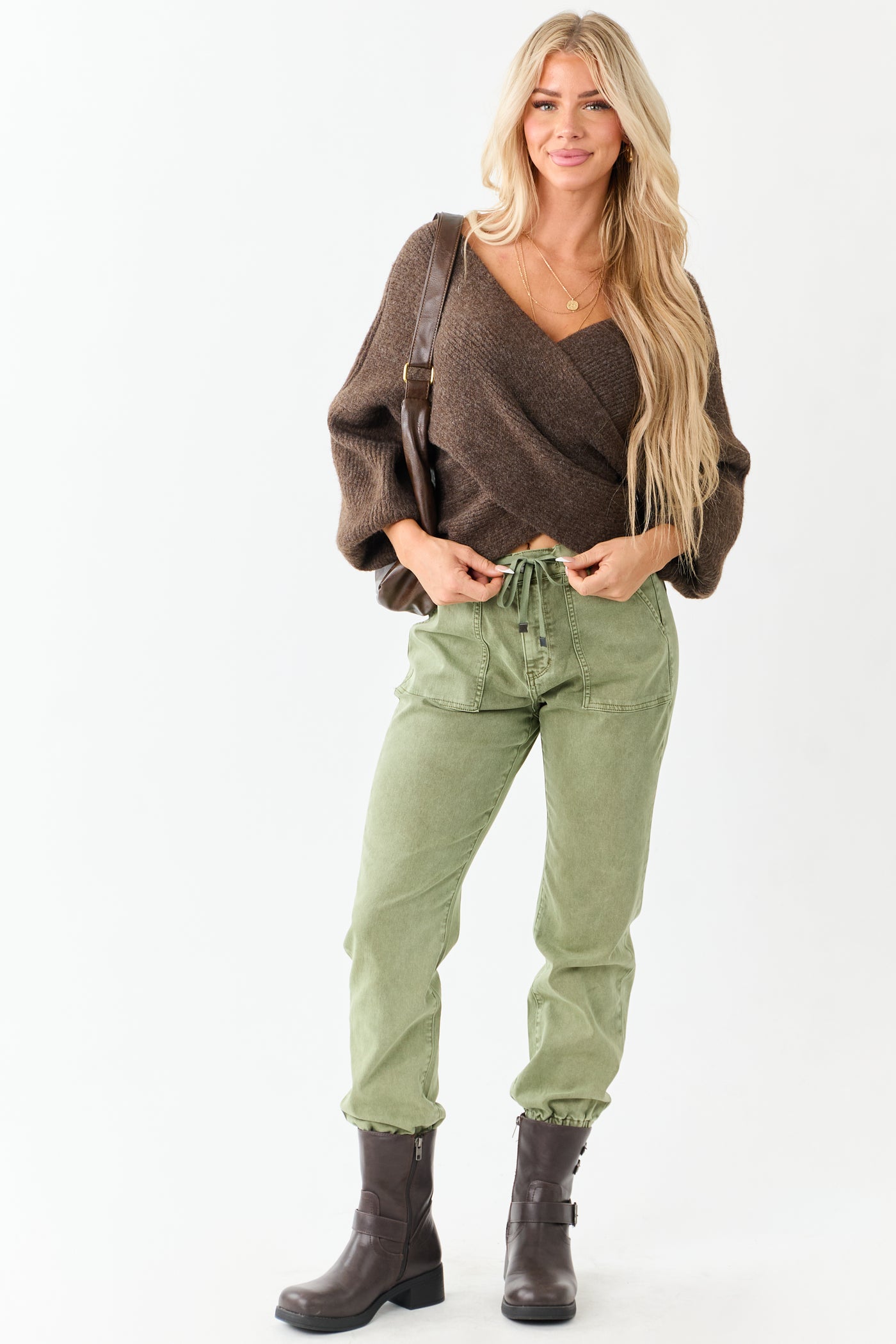 Mica Denim Faded Olive Cropped Jogger Jeans