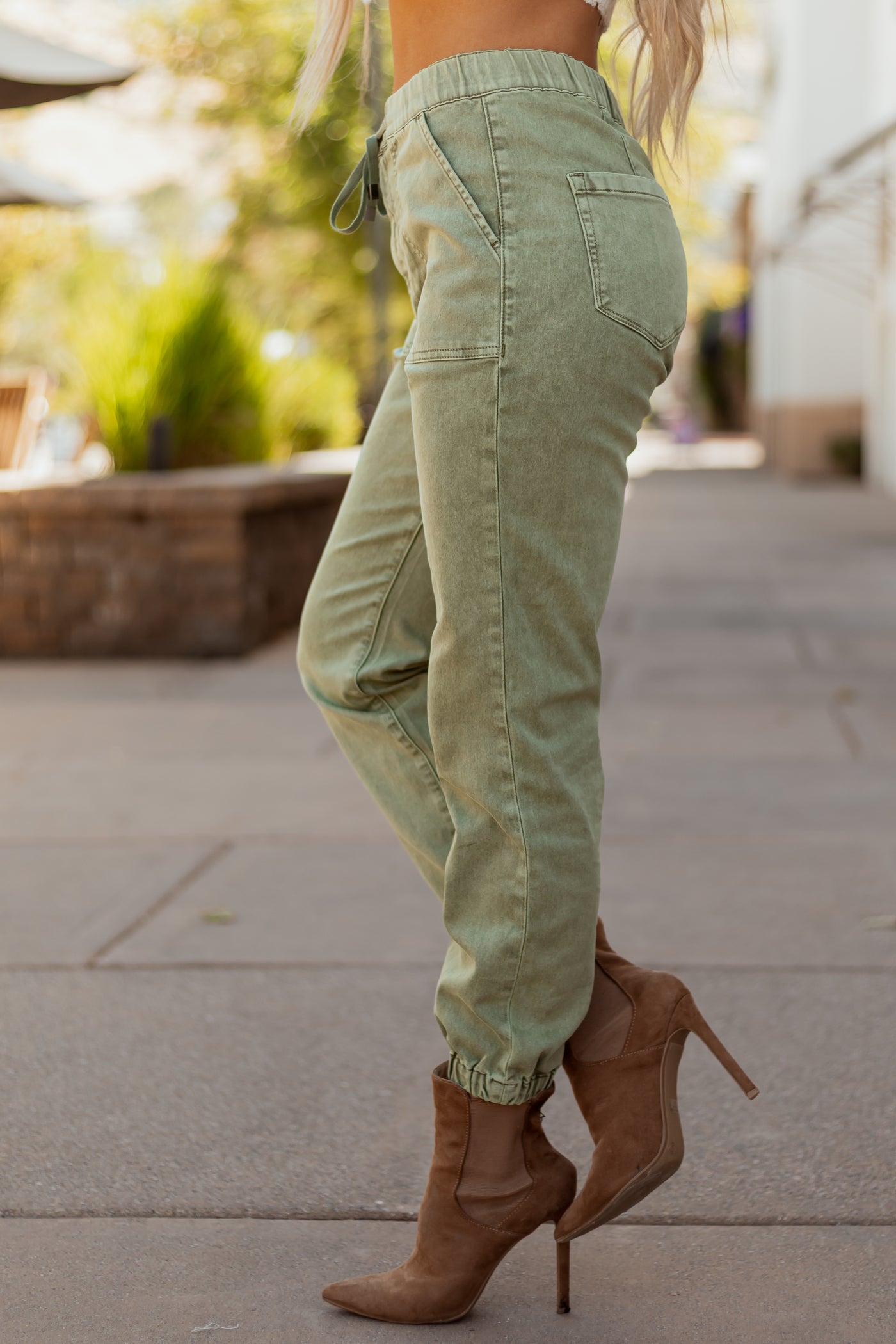 Mica Denim Faded Olive Cropped Jogger Jeans