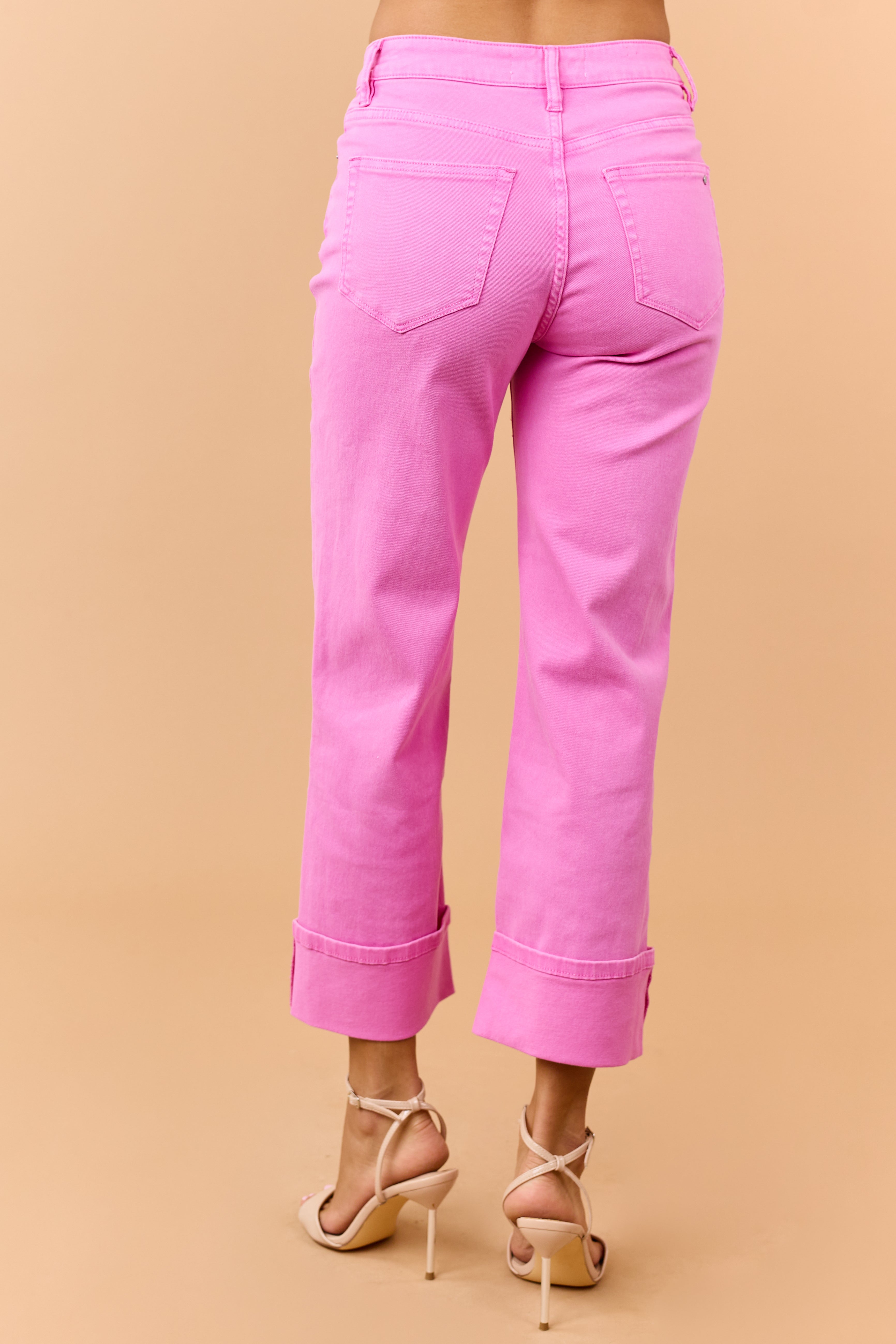 Mica Denim Fuchsia Stretchy Wide Leg Cuffed Jeans