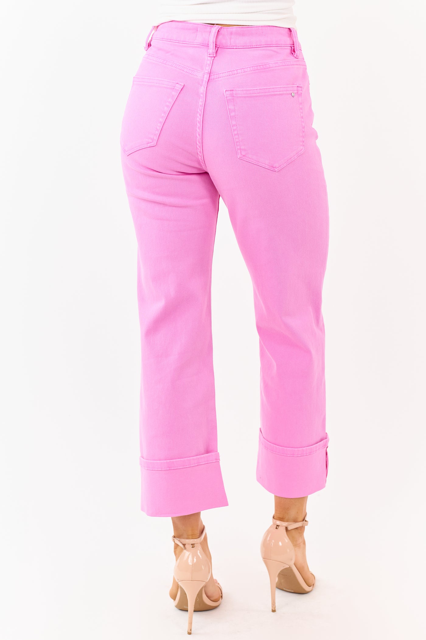 Mica Denim Fuchsia Stretchy Wide Leg Cuffed Jeans