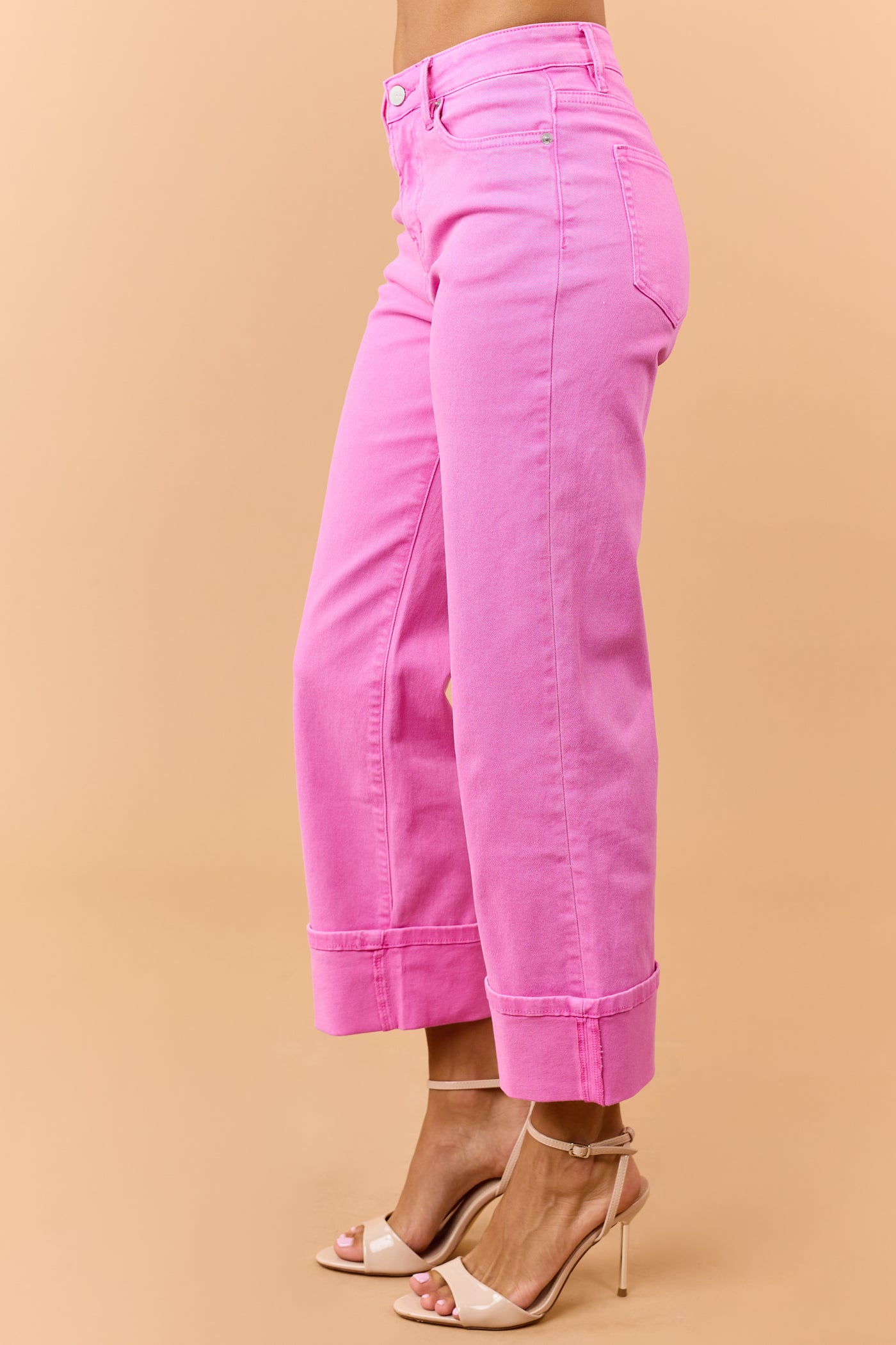Mica Denim Fuchsia Stretchy Wide Leg Cuffed Jeans