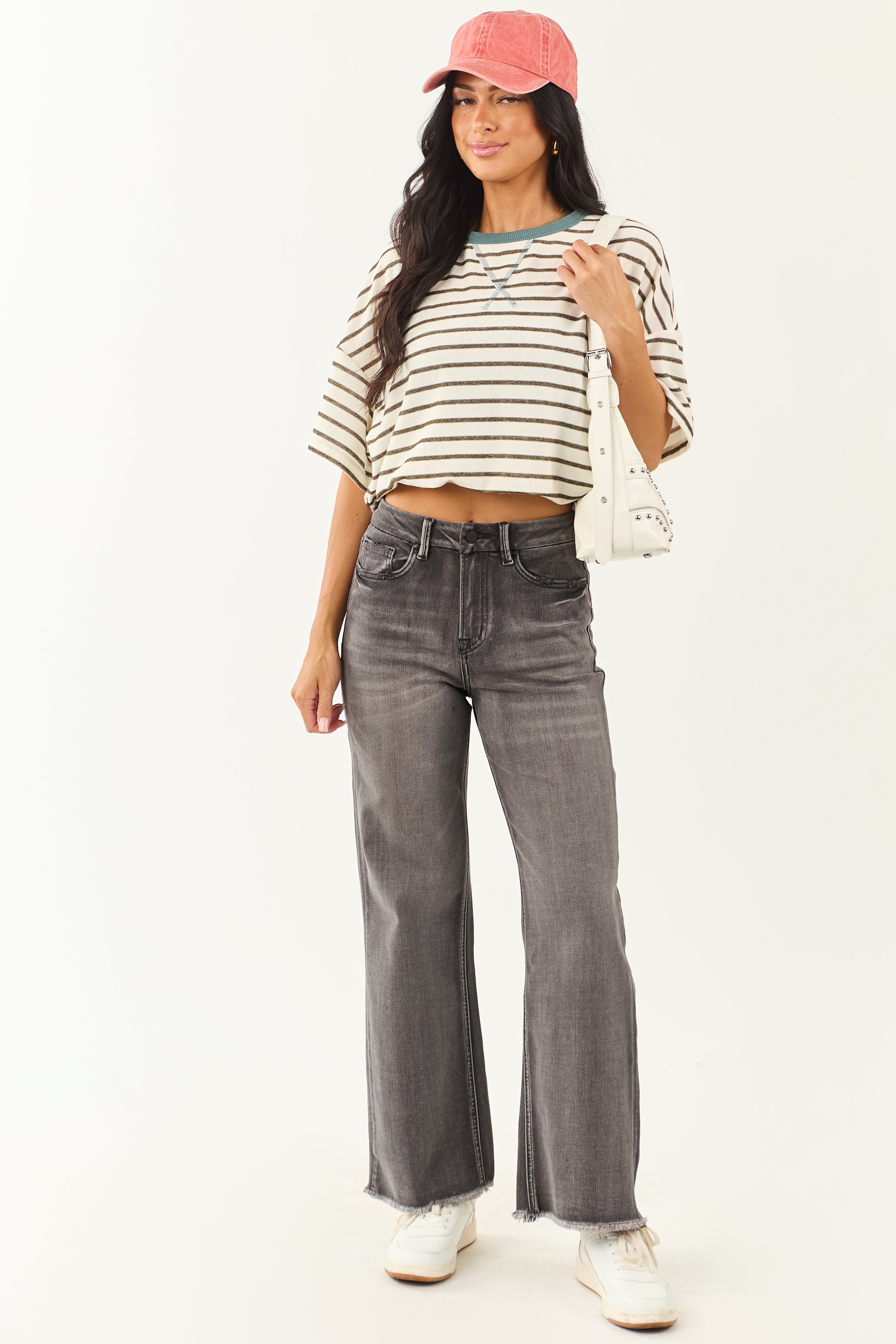 Mica Denim Graphite High Rise Stretchy Wide Leg Jeans | Lime Lush