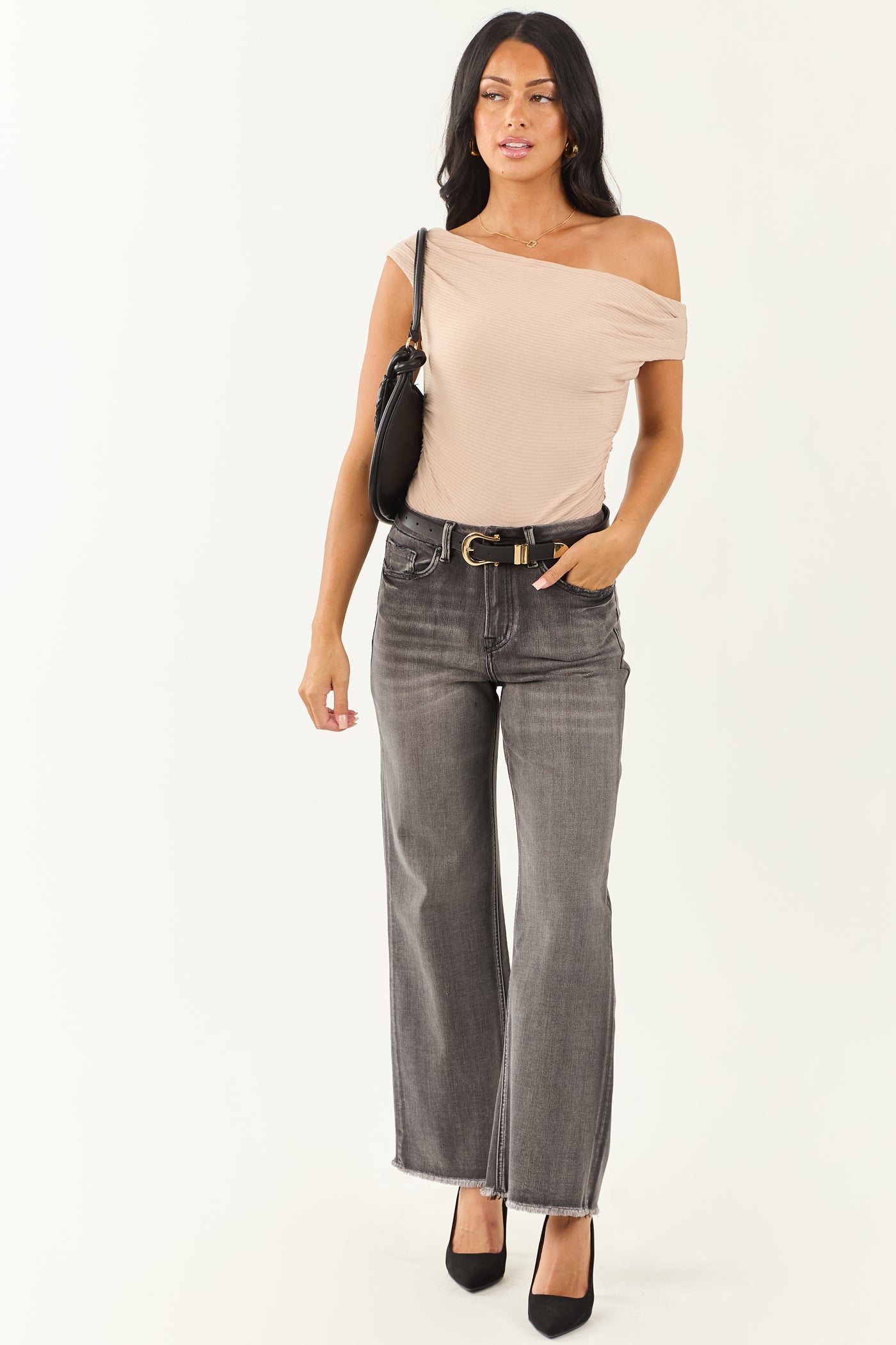 Mica Denim Graphite High Rise Stretchy Wide Leg Jeans