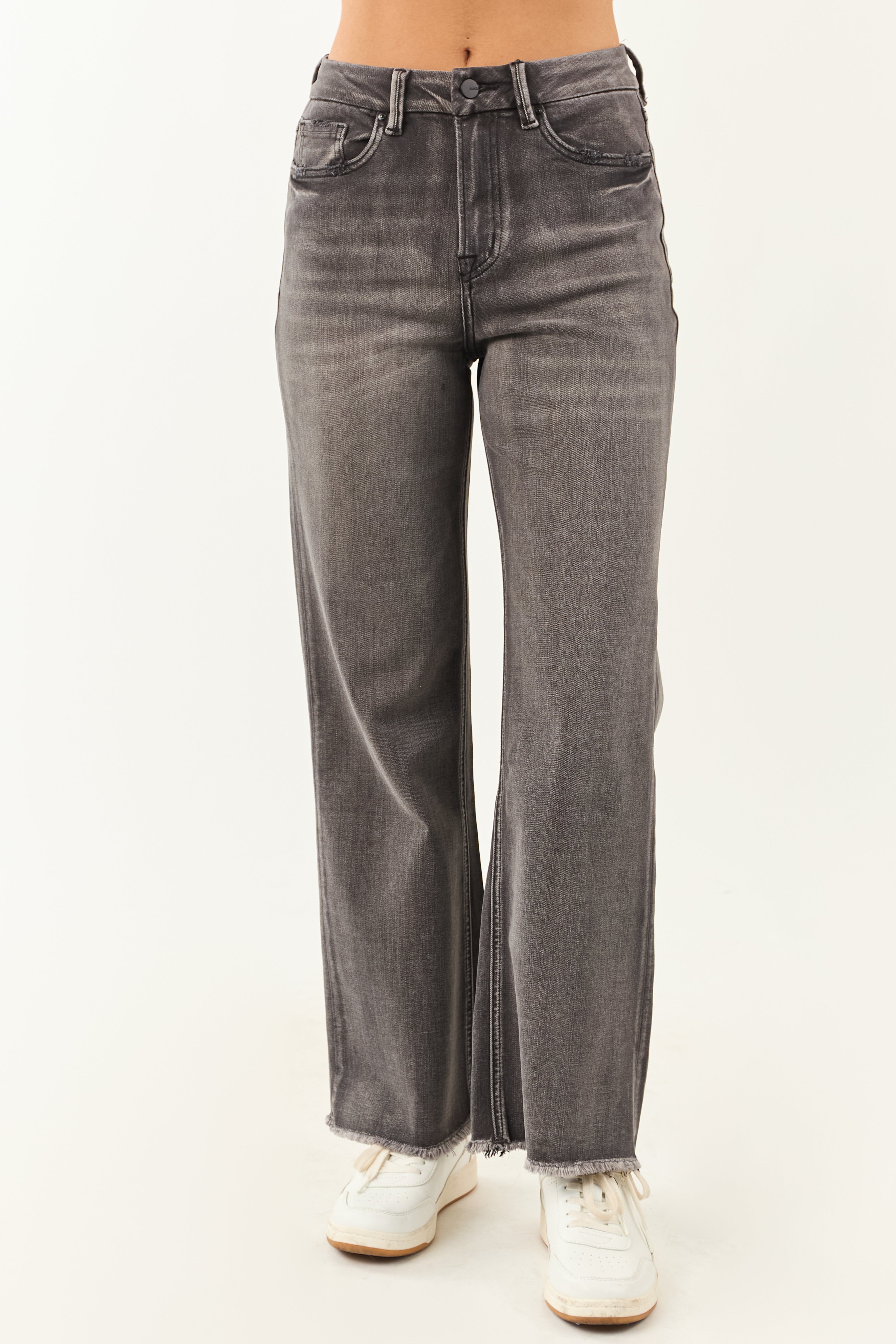 Mica Denim Graphite High Rise Stretchy Wide Leg Jeans | Lime Lush