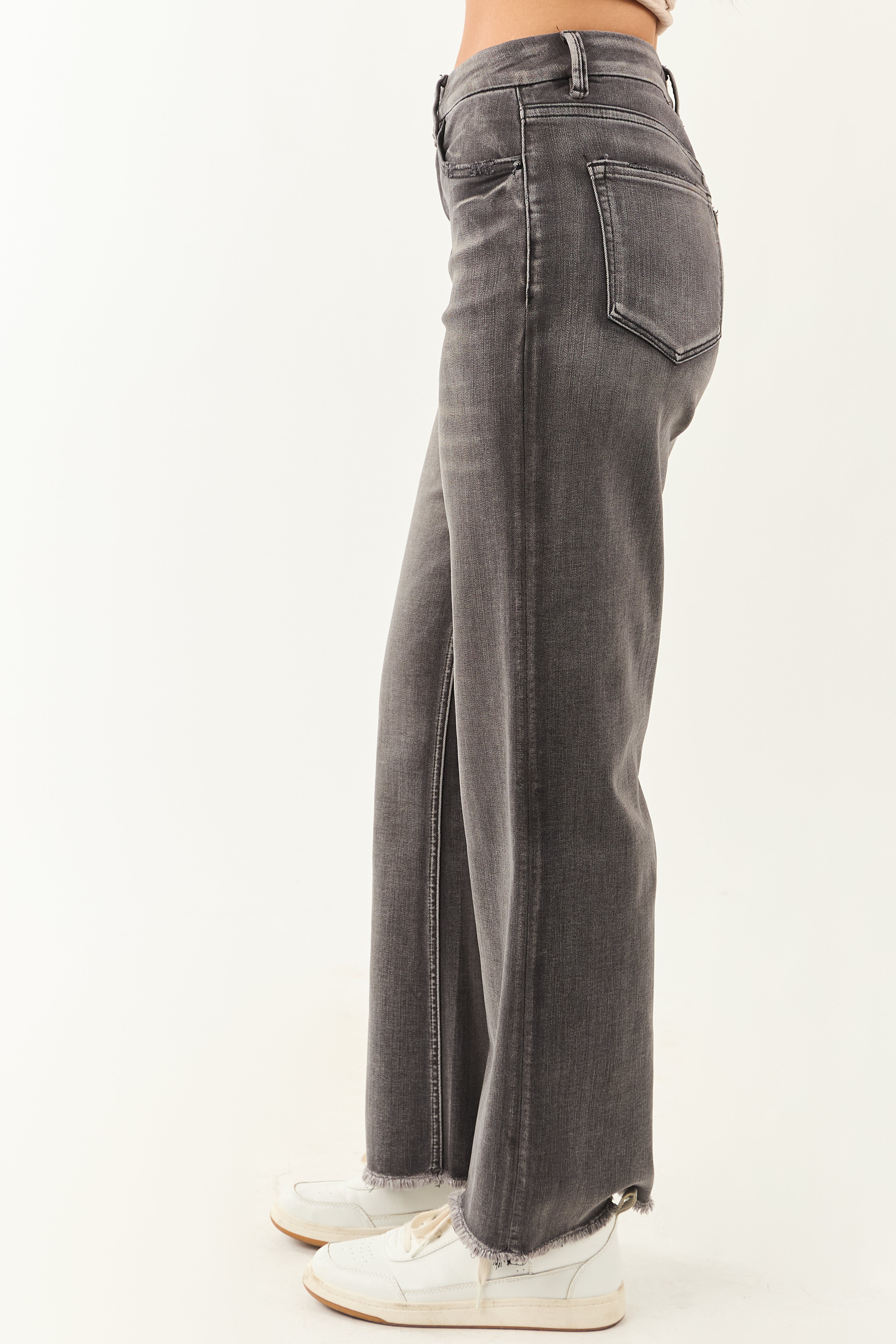 Mica Denim Graphite High Rise Stretchy Wide Leg Jeans | Lime Lush