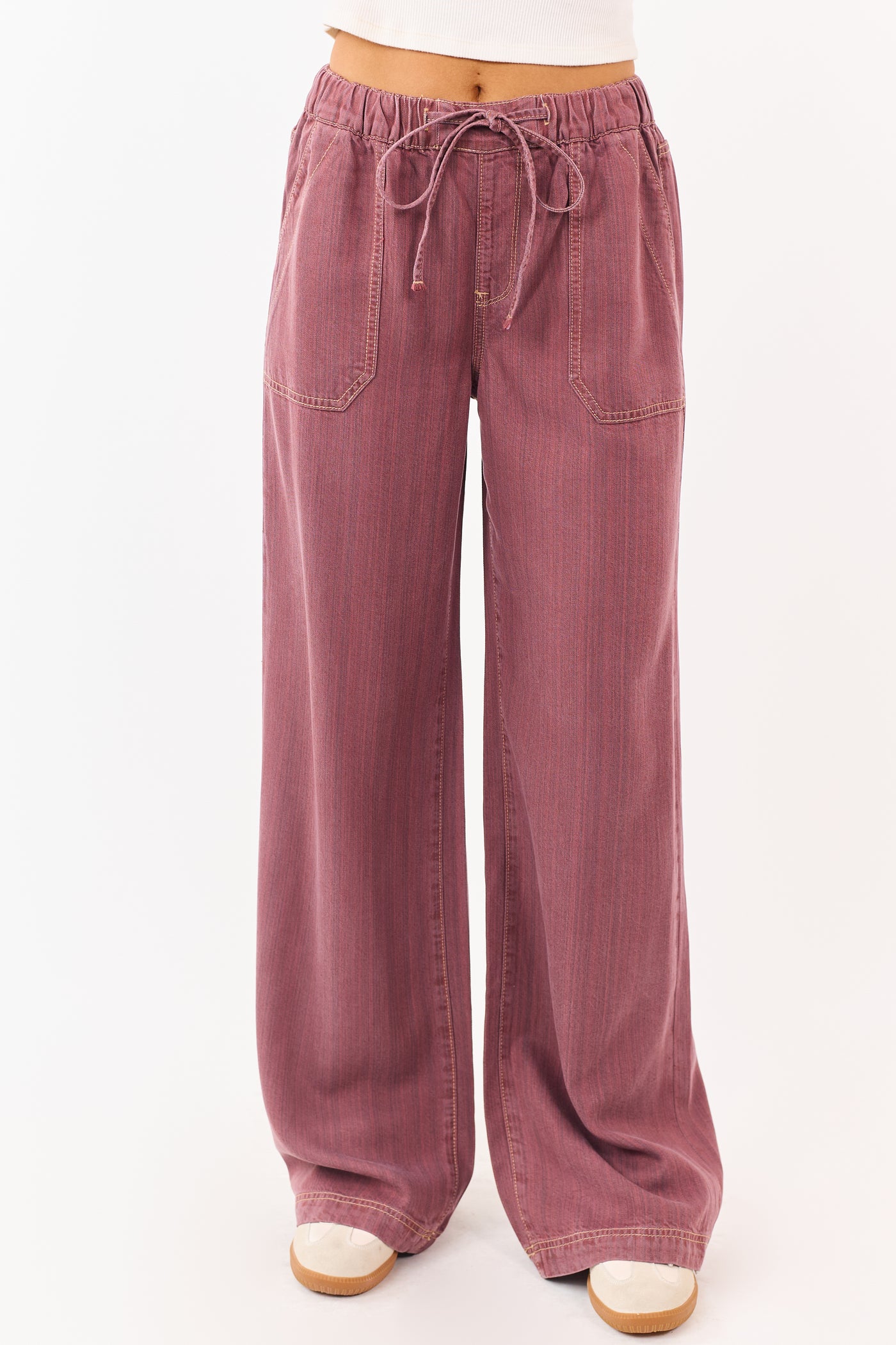 Mica Denim Hibiscus Wide Leg Drawstring Pants