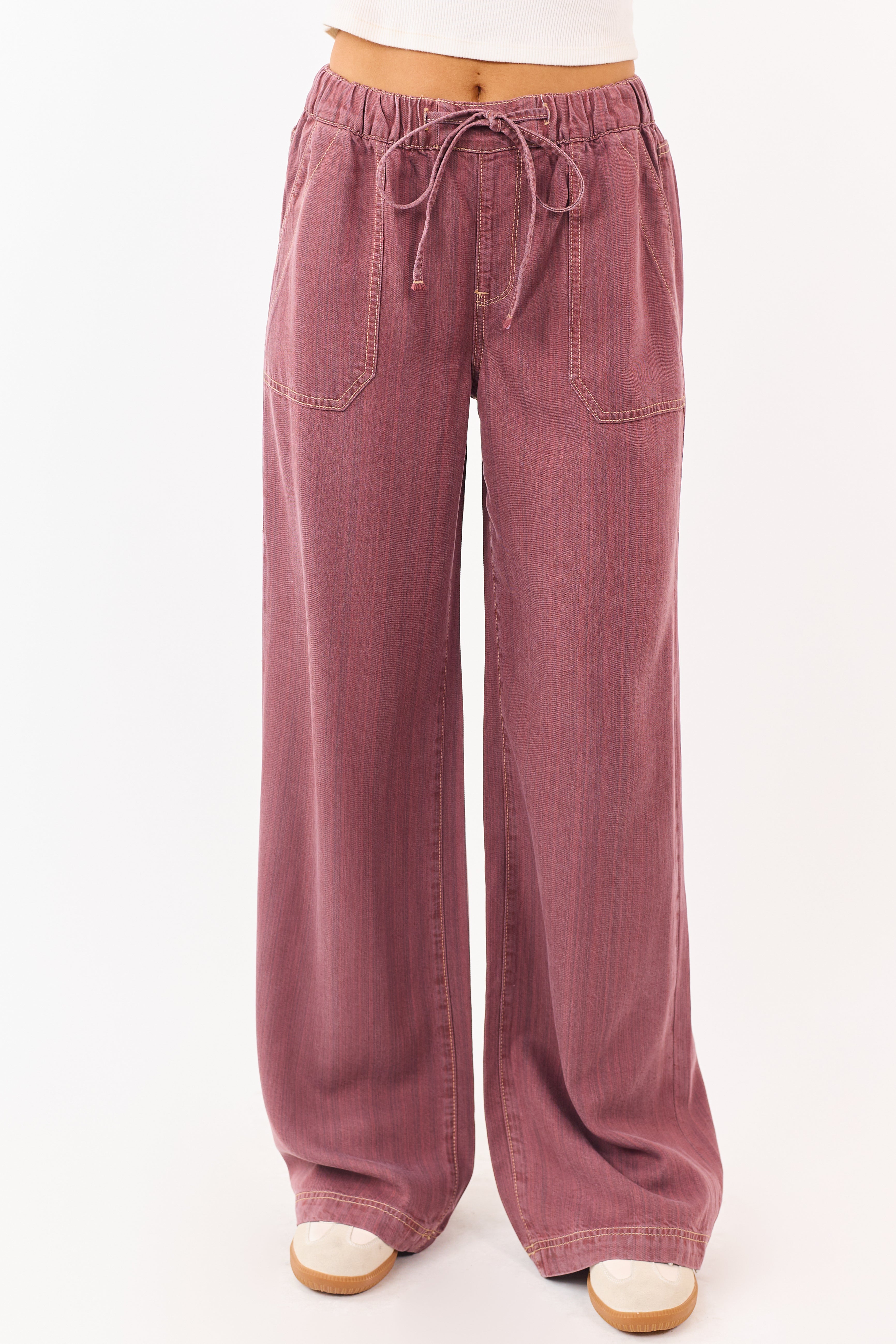 Mica Denim Hibiscus Wide Leg Drawstring Pants