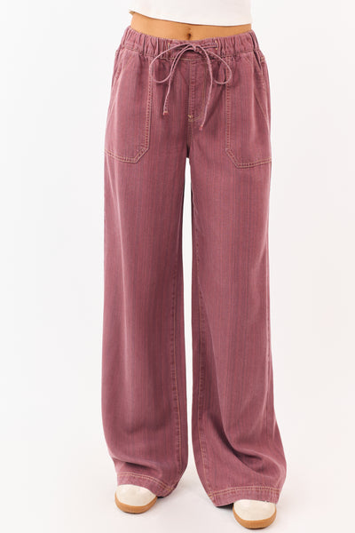 Mica Denim Hibiscus Wide Leg Drawstring Pants