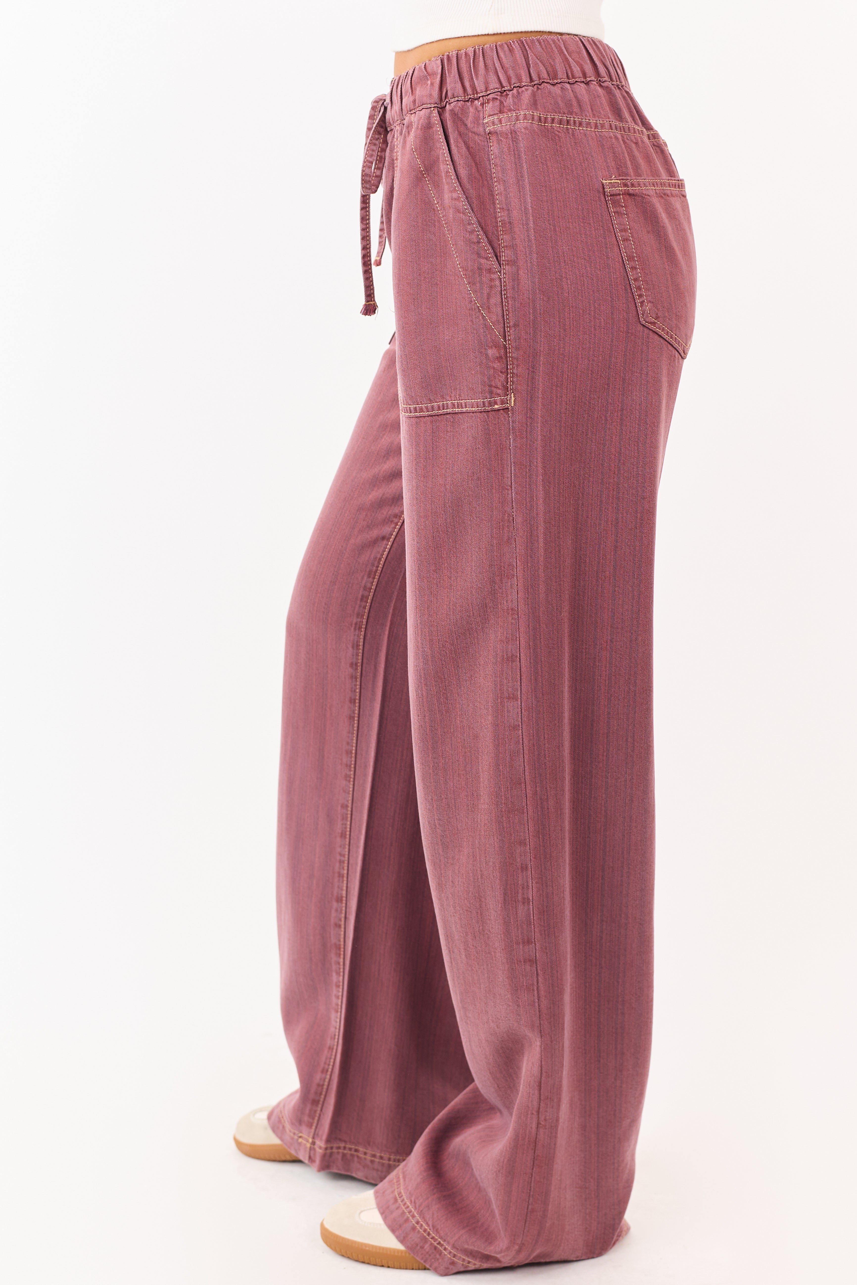 Mica Denim Hibiscus Wide Leg Drawstring Pants | Lime Lush Boutique