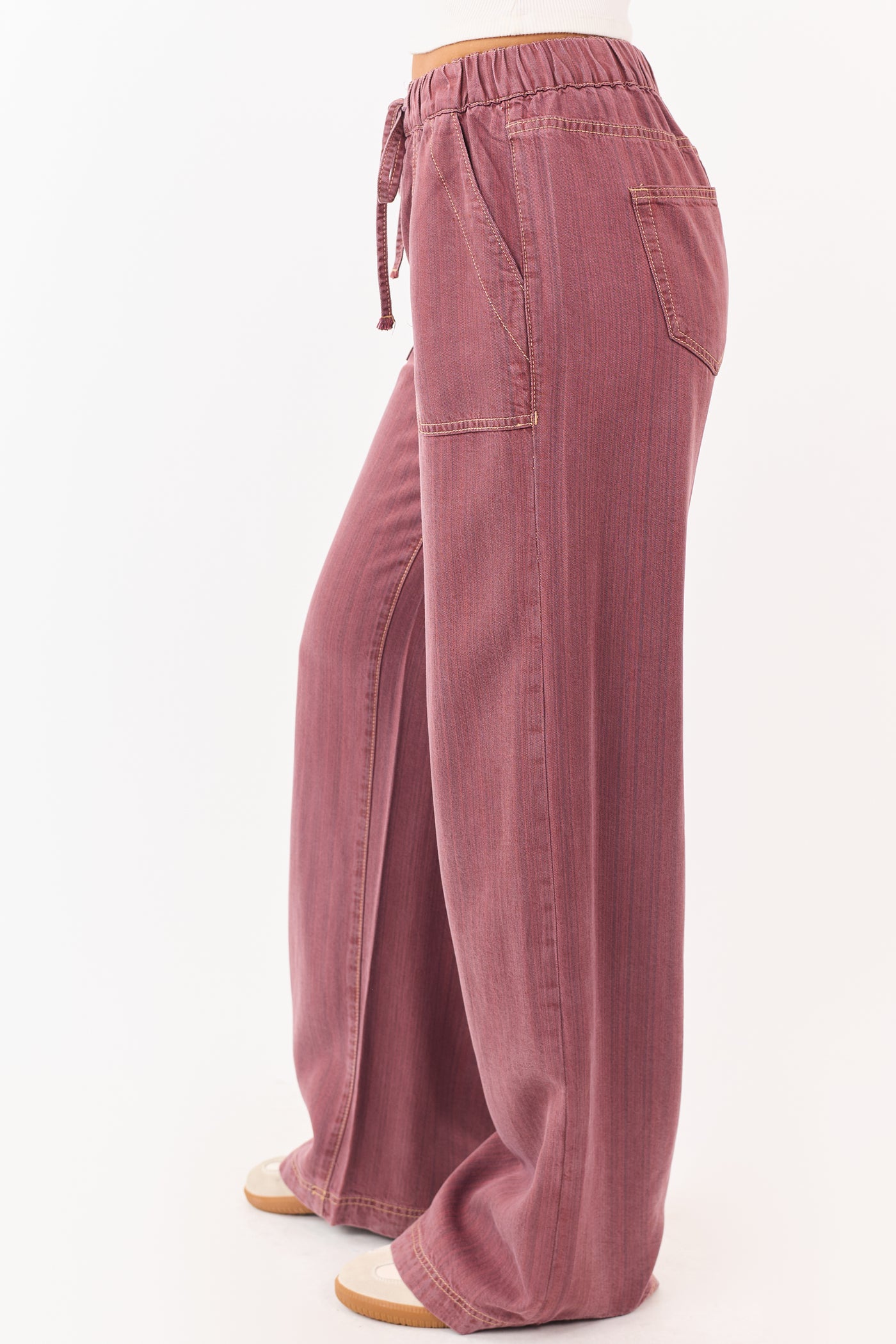 Mica Denim Hibiscus Wide Leg Drawstring Pants