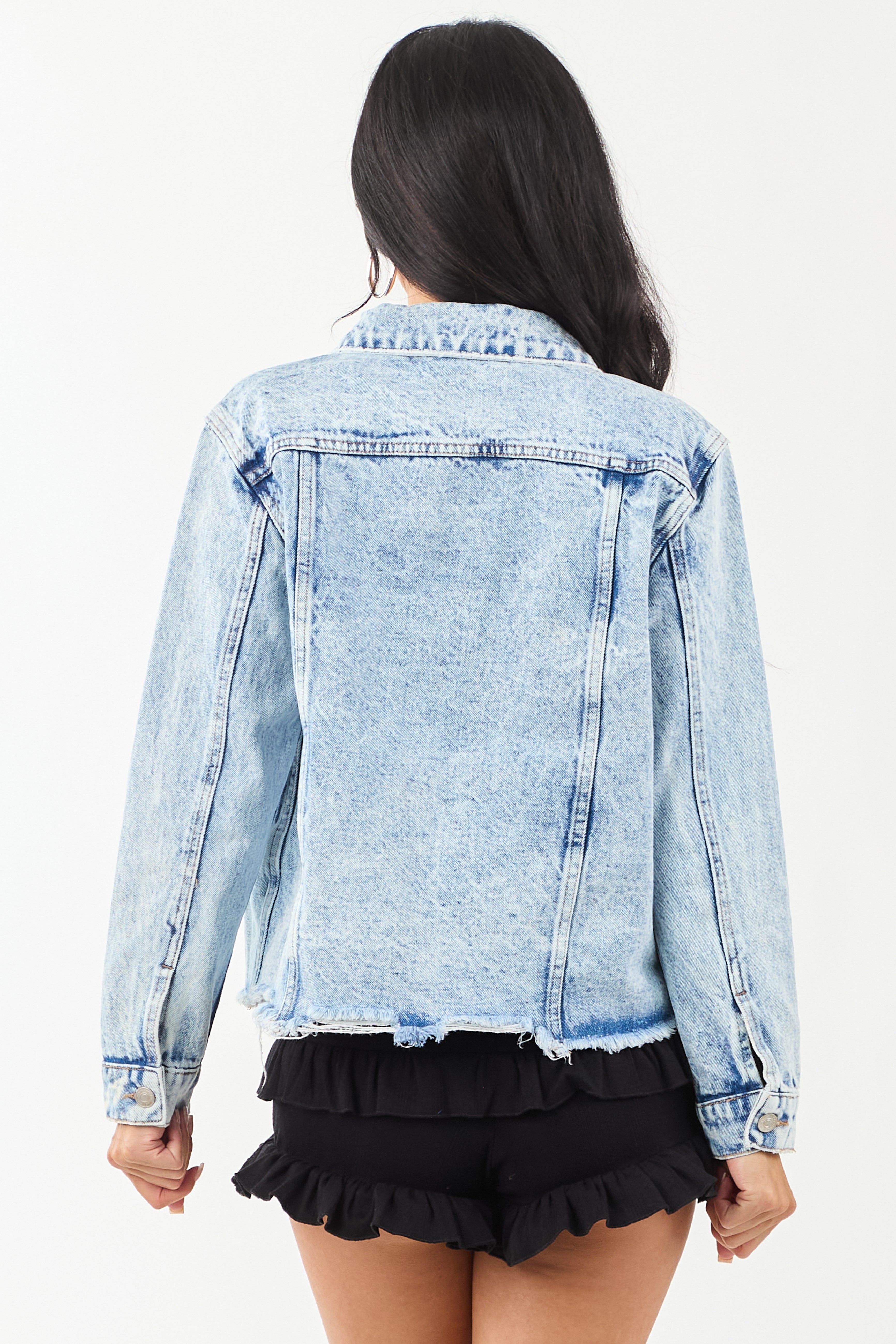 Mica Denim Light Acid Wash Button Down Jacket