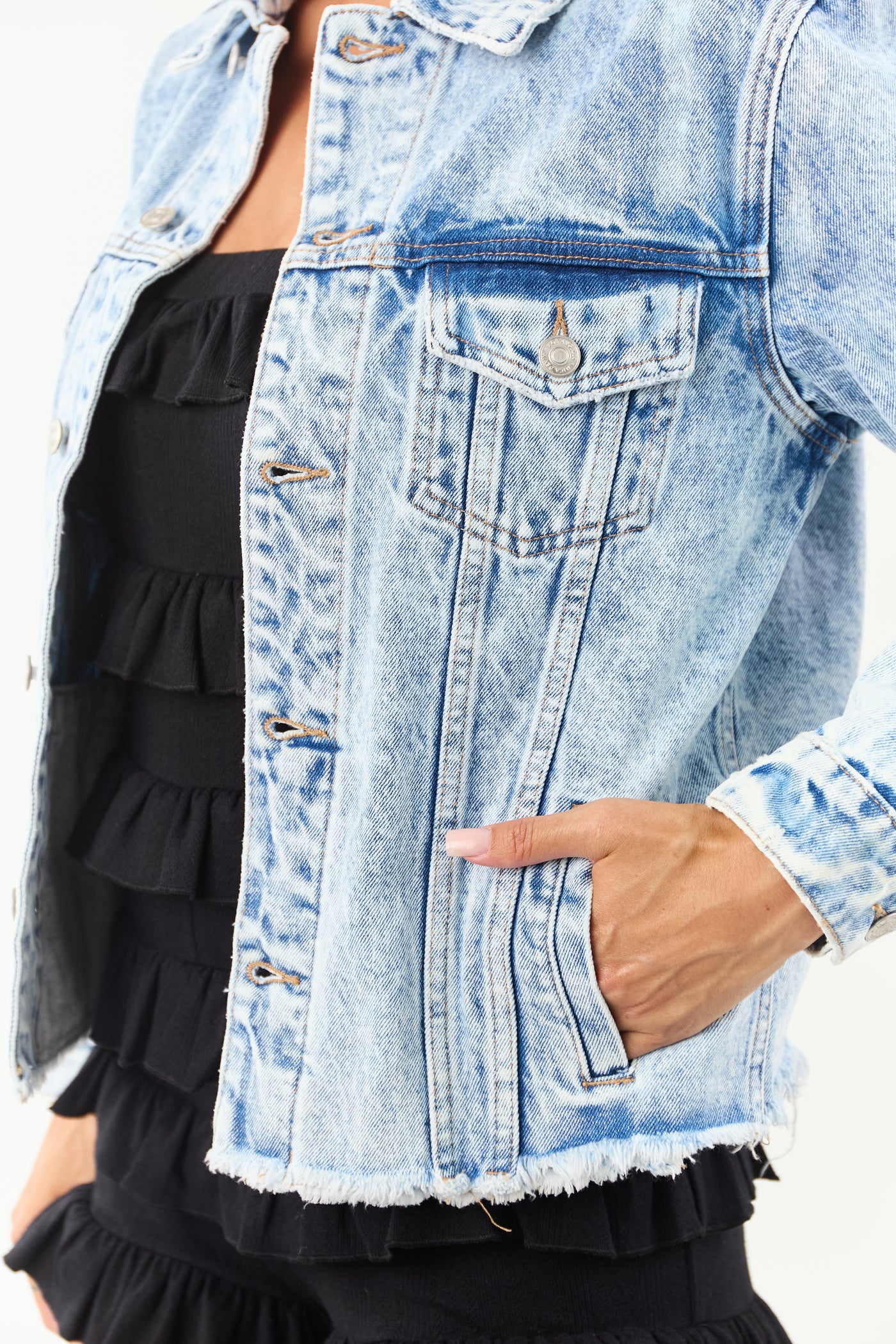 Mica Denim Light Acid Wash Button Down Jacket