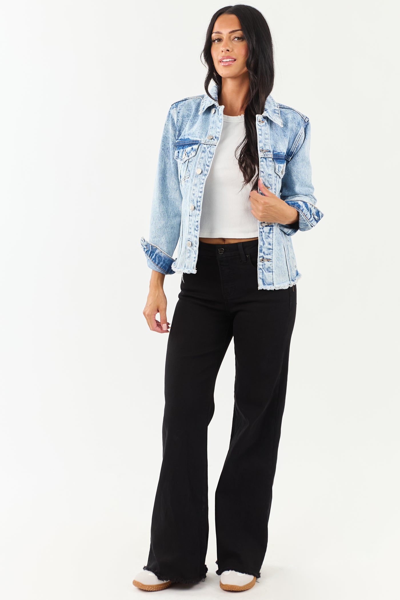 Mica Denim Light Acid Wash Button Down Jacket