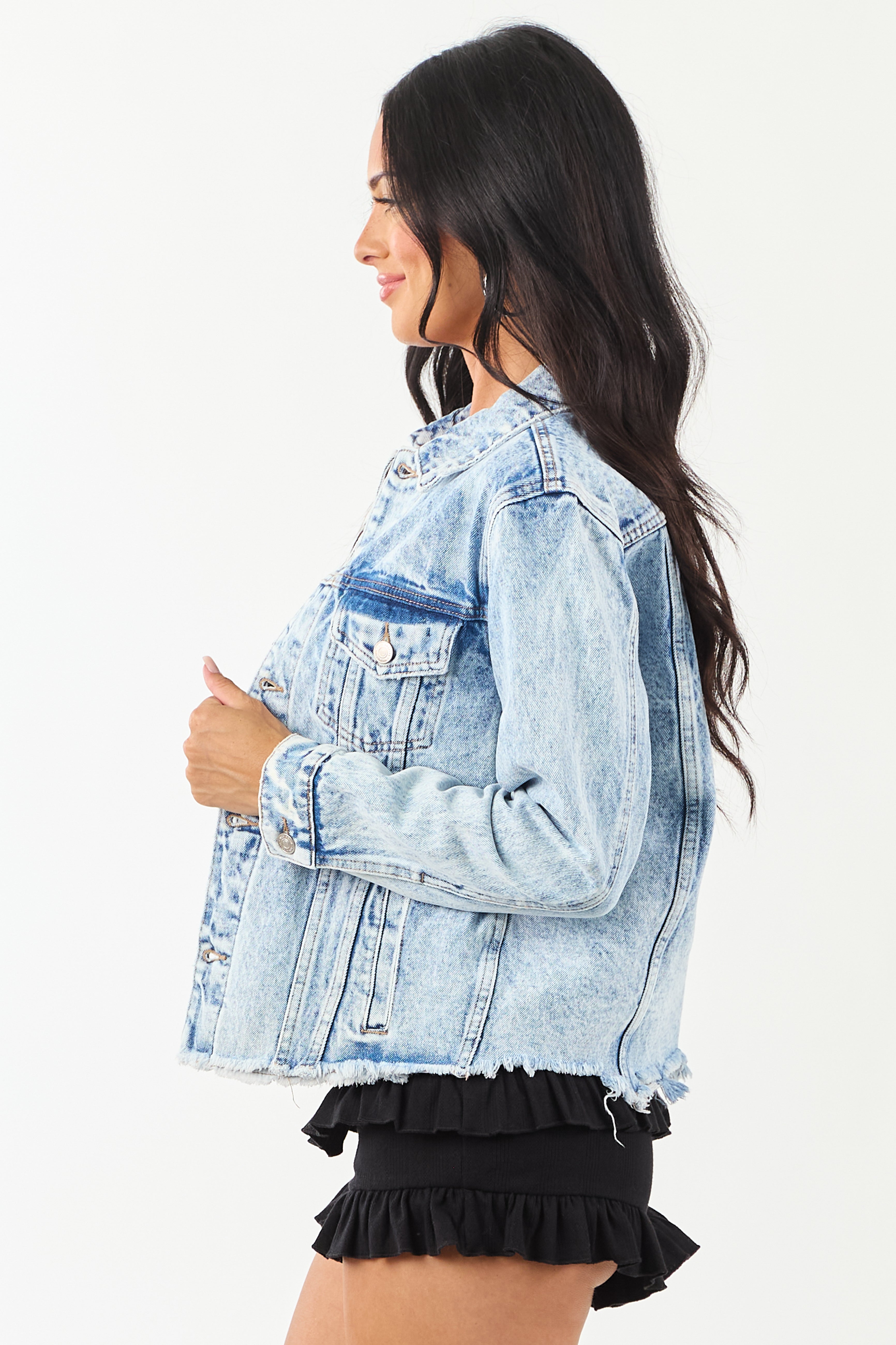 Mica Denim Light Acid Wash Button Down Jacket
