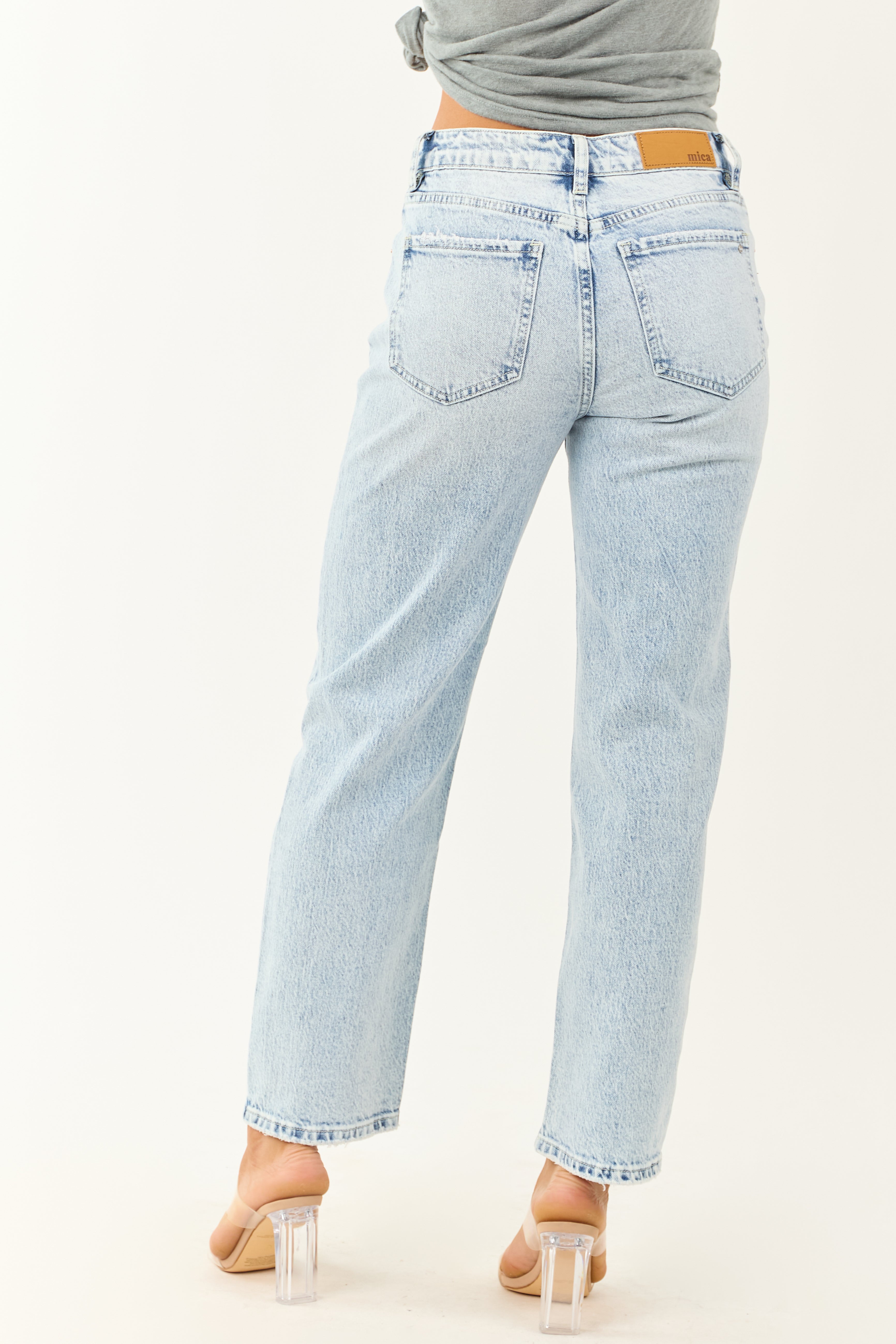 Mica Denim Light Acid Wash High Rise Straight Leg Jeans