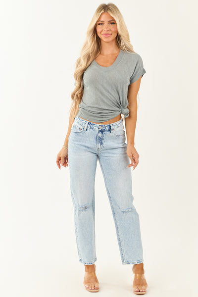 Mica Denim Light Acid Wash High Rise Straight Leg Jeans