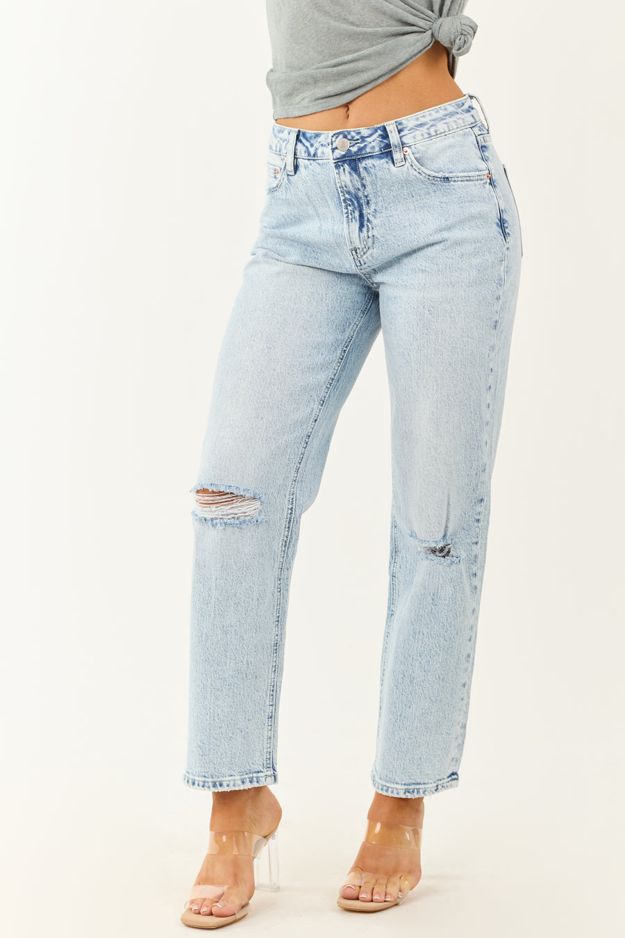 Mica Denim Light Acid Wash High Rise Straight Leg Jeans